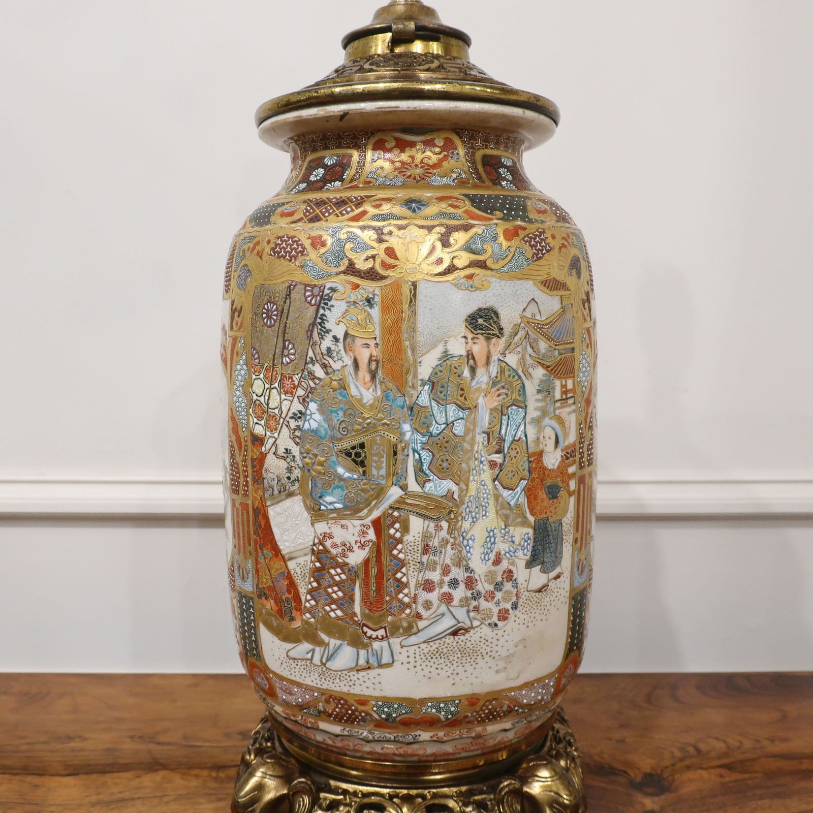 Japanese Meiji Period Satsuma Porcelain Antique Table Lamp photo Lighting