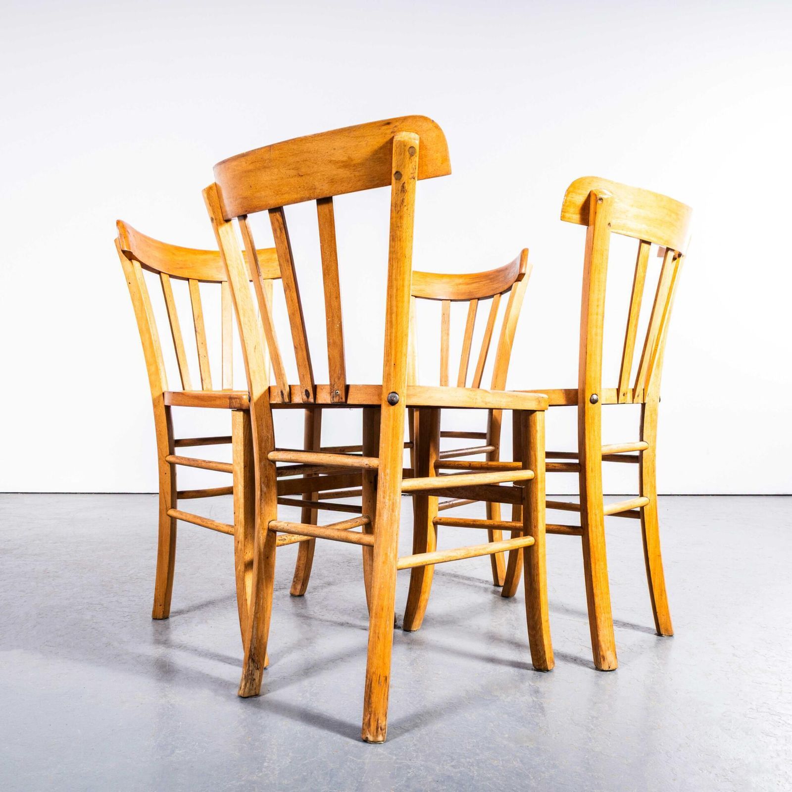 1950’s Luterma Blonde Farmhouse Dining Chairs With Grill Backs – Set Of Four photo Furniture