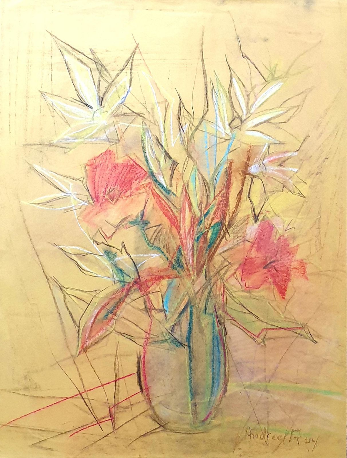 photo for sale Andrée Ruy Petroff Expressionist Mid Century Still Life Of Flowers In A Vase.
