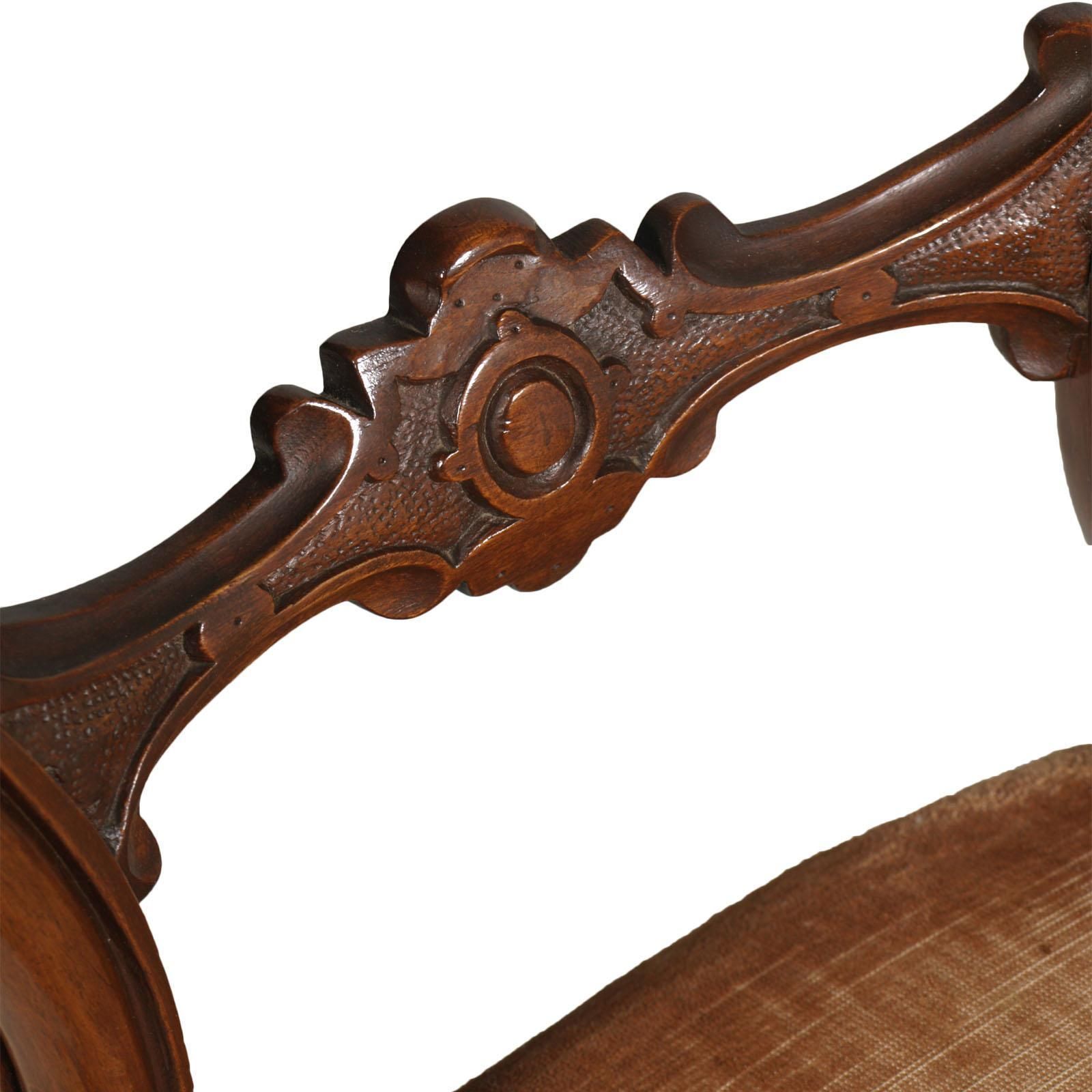 Baroque Sorrento Inlaid & Carved Walnut Round Table & Six Chairs, Wax Polished photo vintage