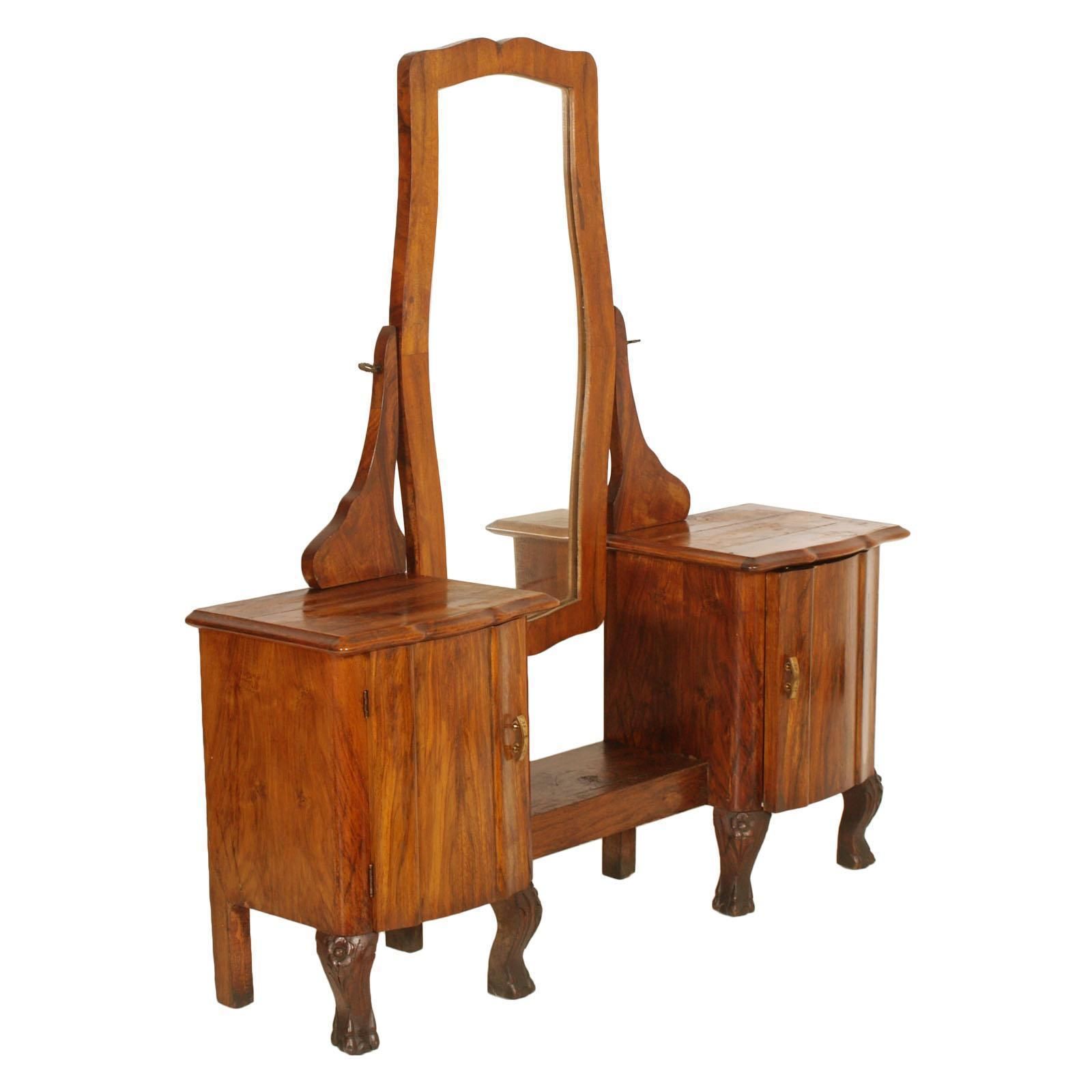 1910s Antique Vanity Art Nouveau With Original Beveled Mirror In Walnut And Burl photo furniture