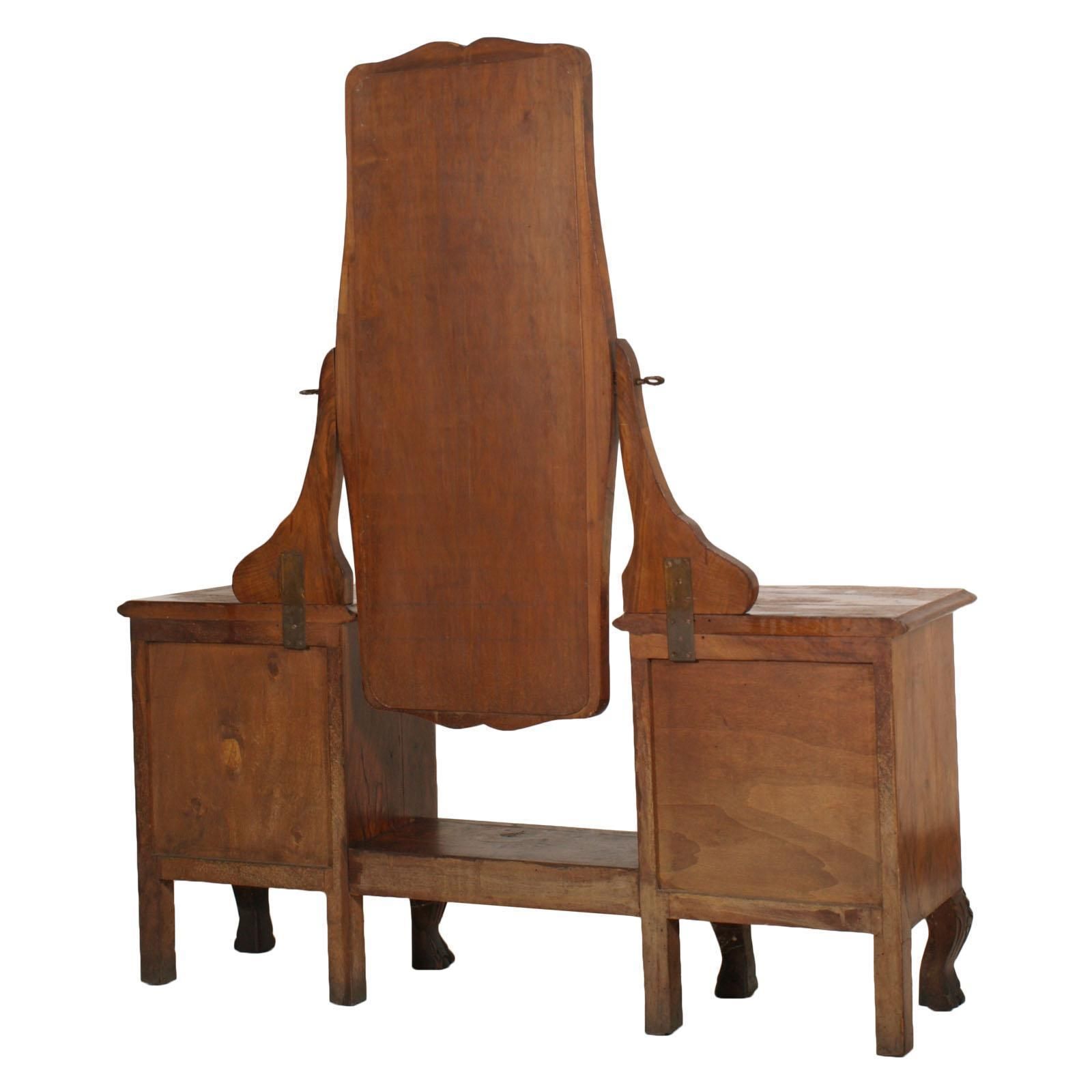 1910s Antique Vanity Art Nouveau With Original Beveled Mirror In Walnut And Burl photo vintage