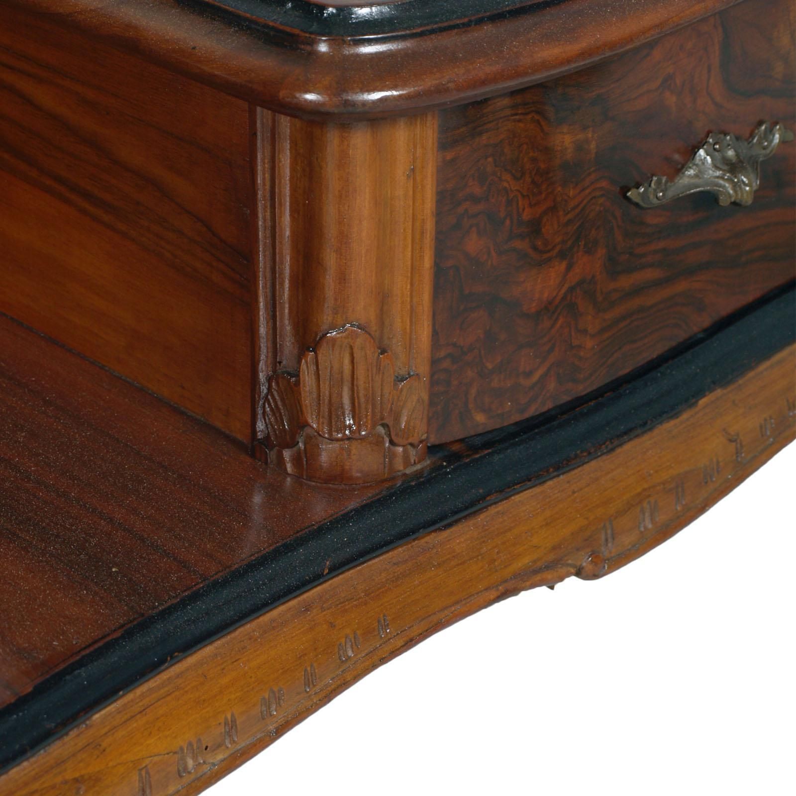 photo furniture 1920s Antique Vanity Baroque Venetian, Beveled Mirror, Hand Carved Walnut & Burl
