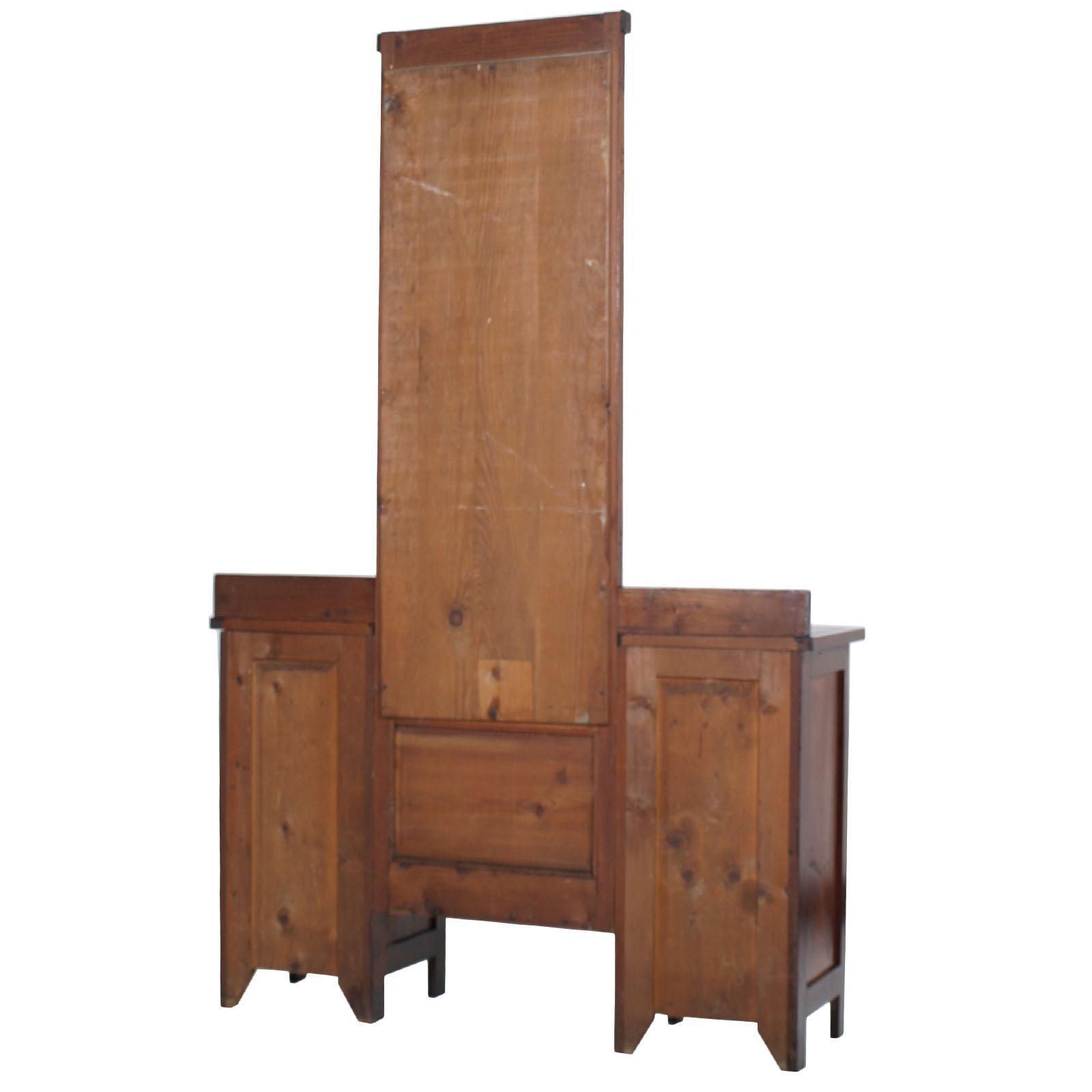 Antique Country Vanity, Entry Mirror With Cabinets, Pine Wax Polished photo vinterior