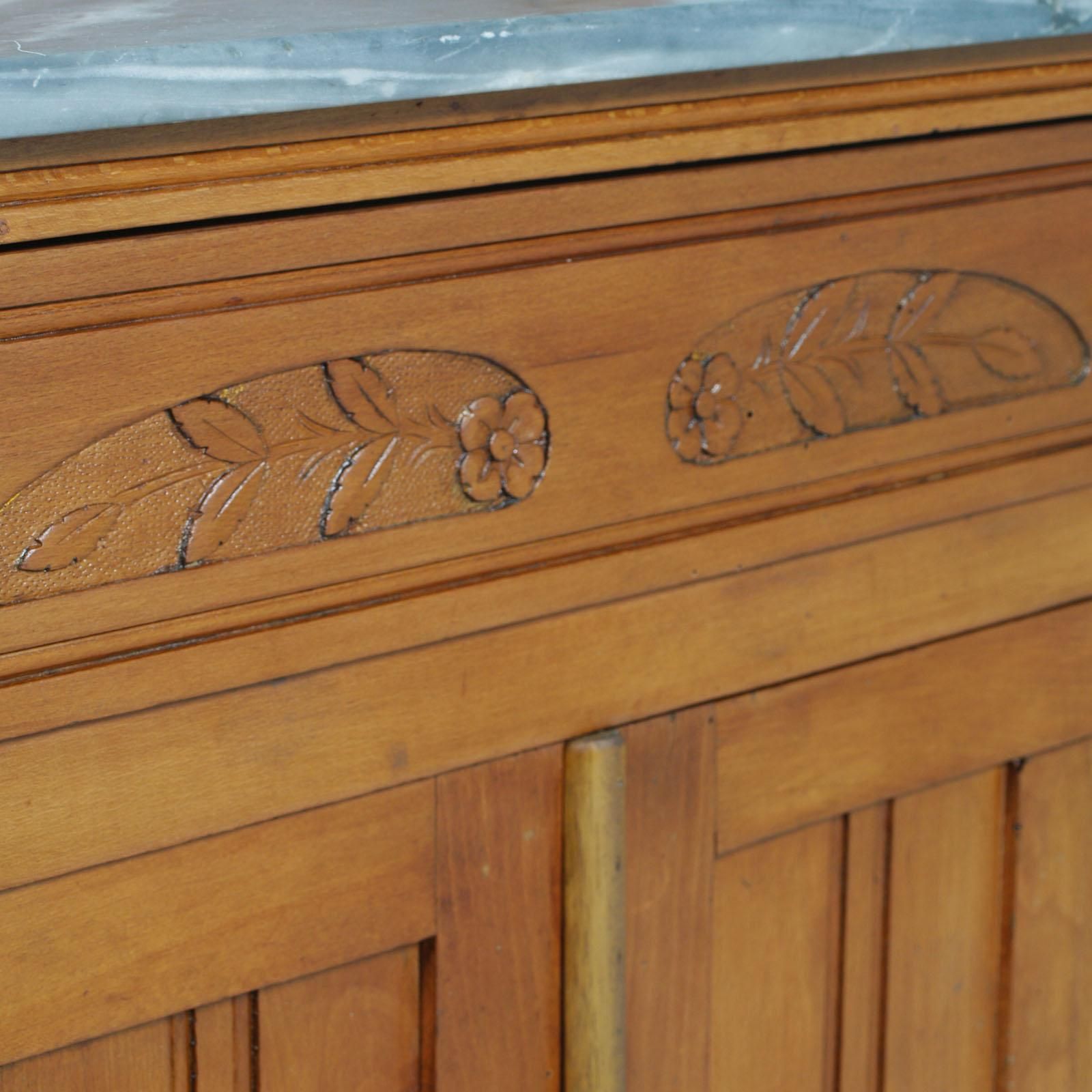 Art Nouveau Vanity Cabinet, Carved Cherrywood, Bevelled Mirror, Gray Marble Top photo buy