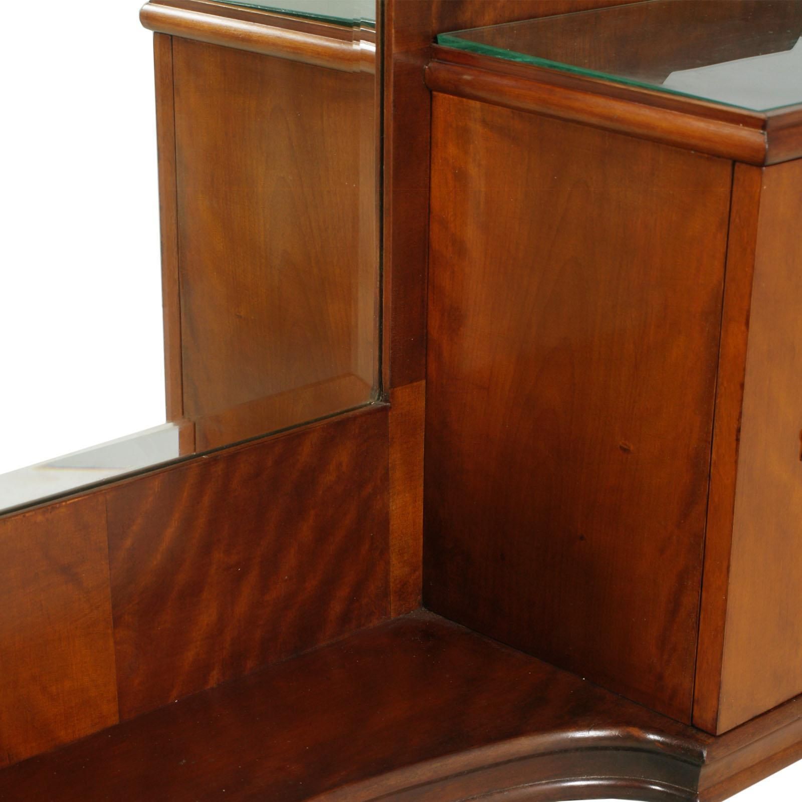 Italian 1920s Art Deco Vanity Cabinet Console With Mirror In Walnut, Glass Tops photo vintage