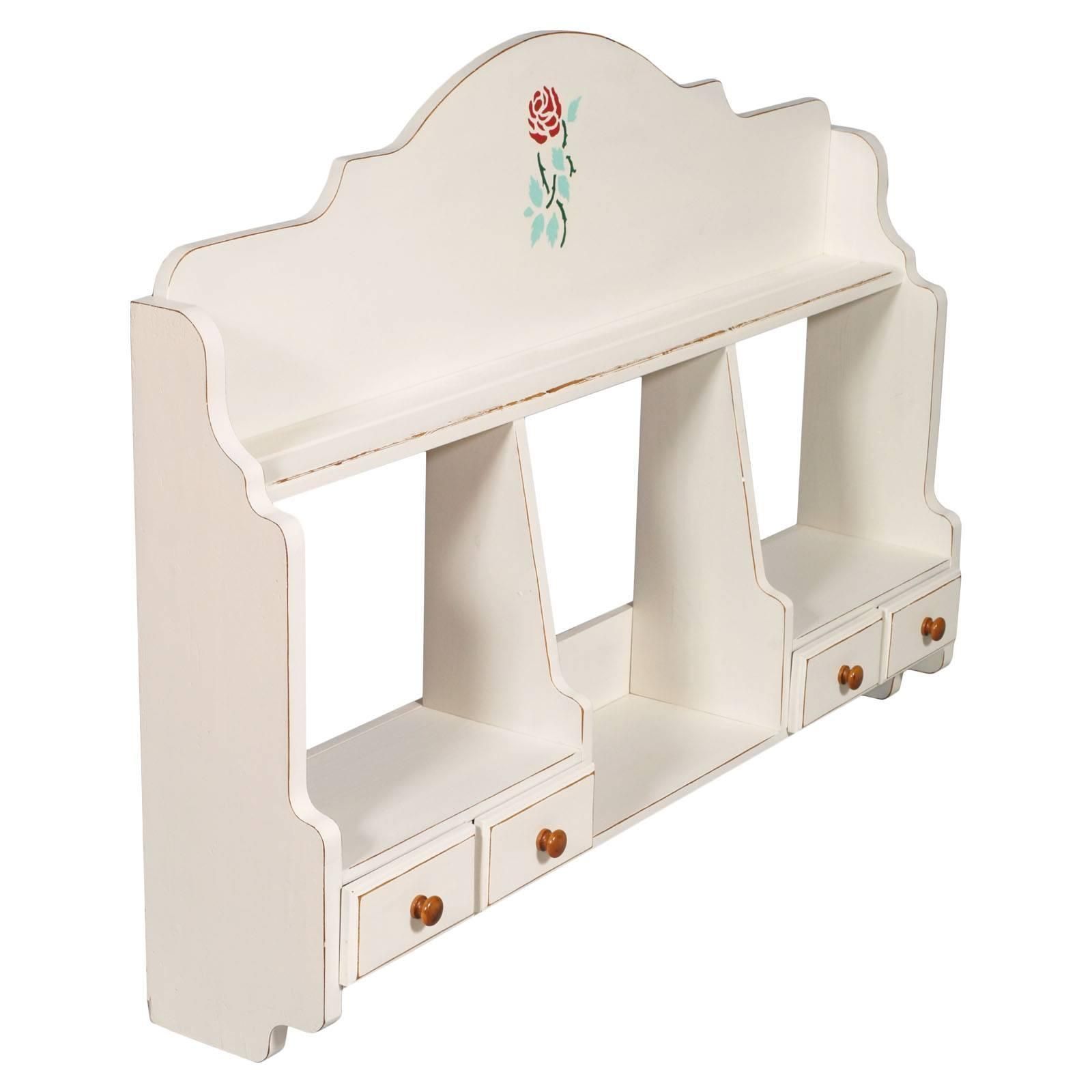 1940s, Italian Plate Rack, Kitchen Shelf, Dresser 4 Drawers, Painted, Decoratet photo furniture