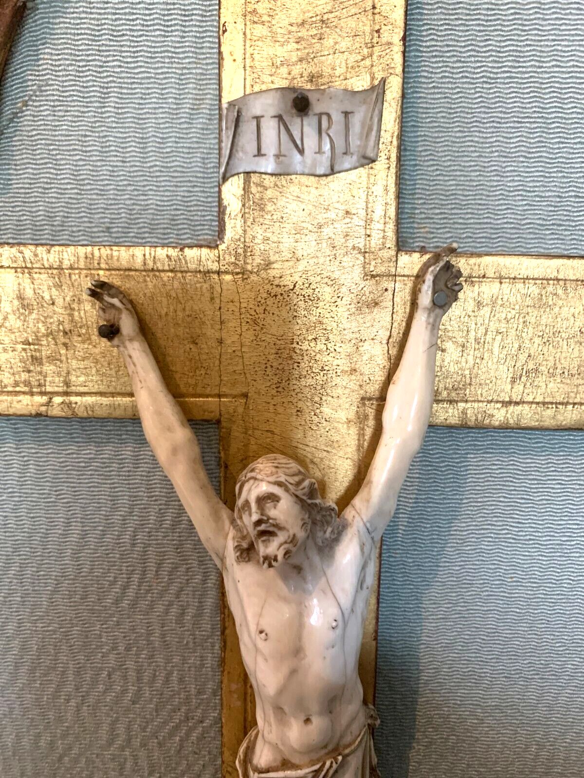 Home Decor Crucifix On A Wooden Frame And Gilded Stucco Object Of Worship 19th Century photo