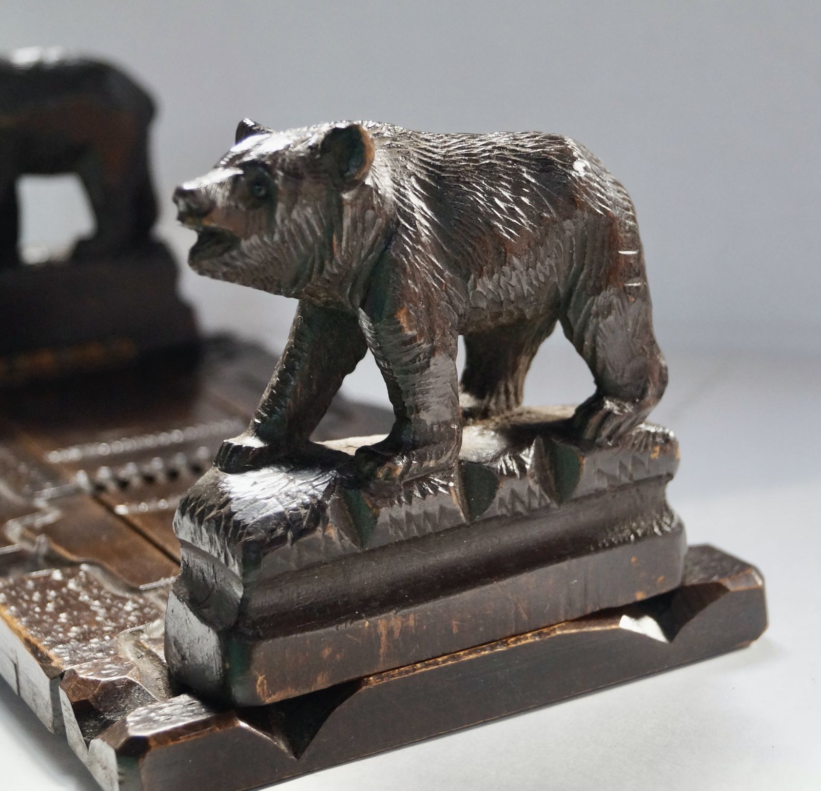 Antique Hand Carved Black Forest Extending Book Rack photo vinterior