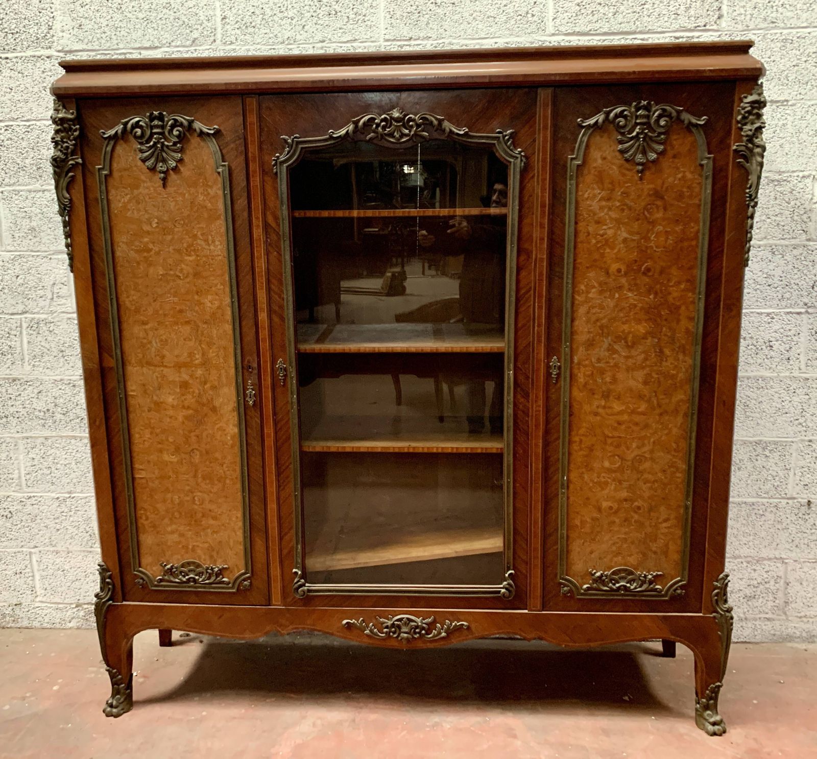 Louis XV Style Bookcase In Mahogany And Burr Walnut, 20th Century photo for sale