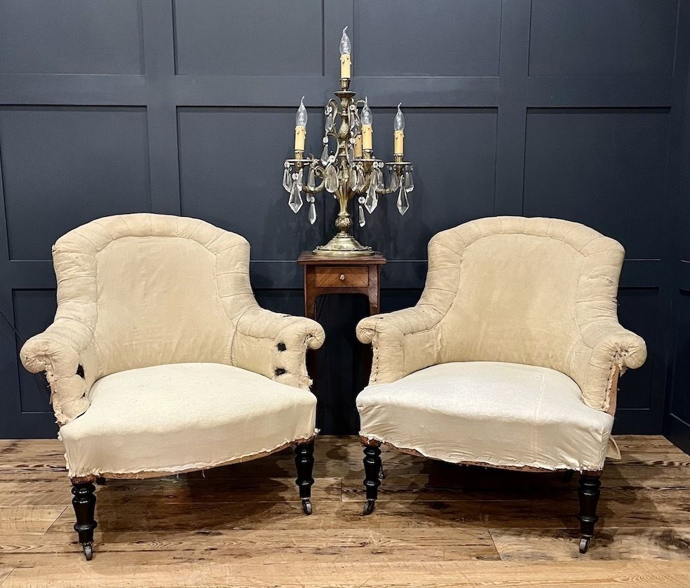 A Rare Pair Of Antique French Crapaud Armchairs