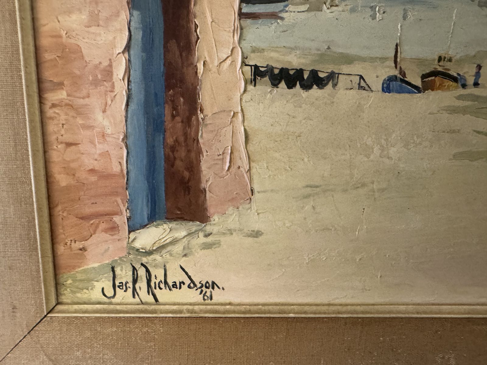 Oil Painting On Board, Fish Street St Ives 1960,S photo furniture