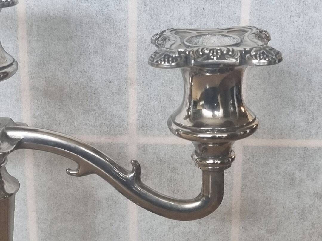 Sheffield Silver Candelabra | Vintage English Triple Arm Grapevine Design | Silver Plate Candleholder | Dining Table Centerpiece photo furniture