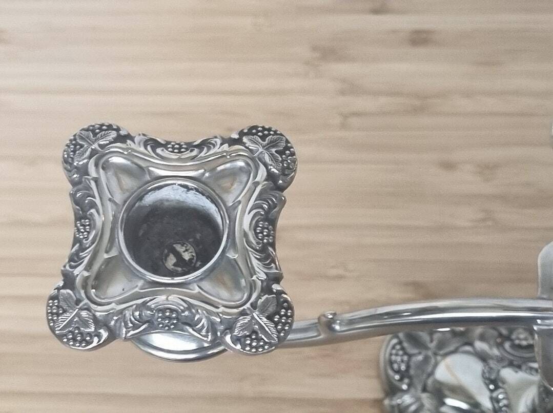 Sheffield Silver Candelabra | Vintage English Triple Arm Grapevine Design | Silver Plate Candleholder | Dining Table Centerpiece photo 69.0