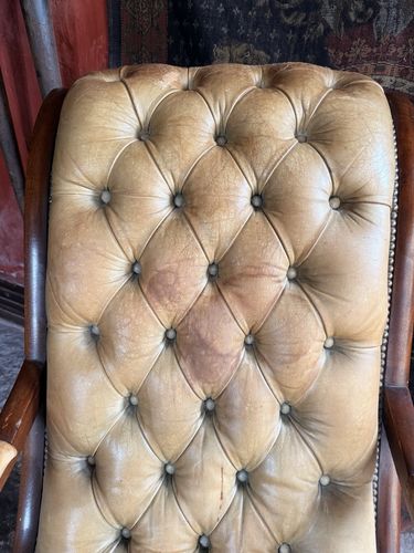 English Mustard Hide Chesterfield Gentleman's Club Reading Slipper Armchair photo buy