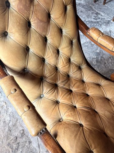 photo furniture English Mustard Hide Chesterfield Gentleman's Club Reading Slipper Armchair