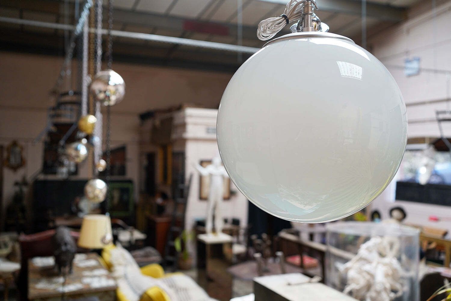 A Large Mid 20thc Opaline Globe Pendant Light C.1960 photo Lighting