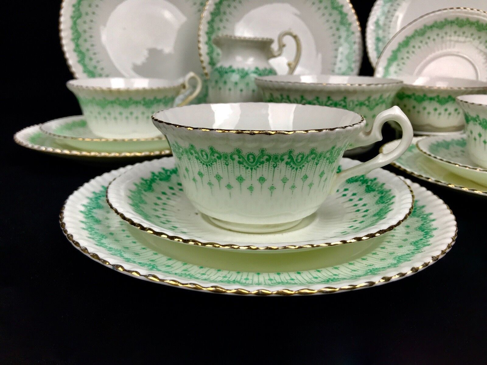 Victorian Green&White Tea Set For 4 People / Radford Bone China photo Home Decor