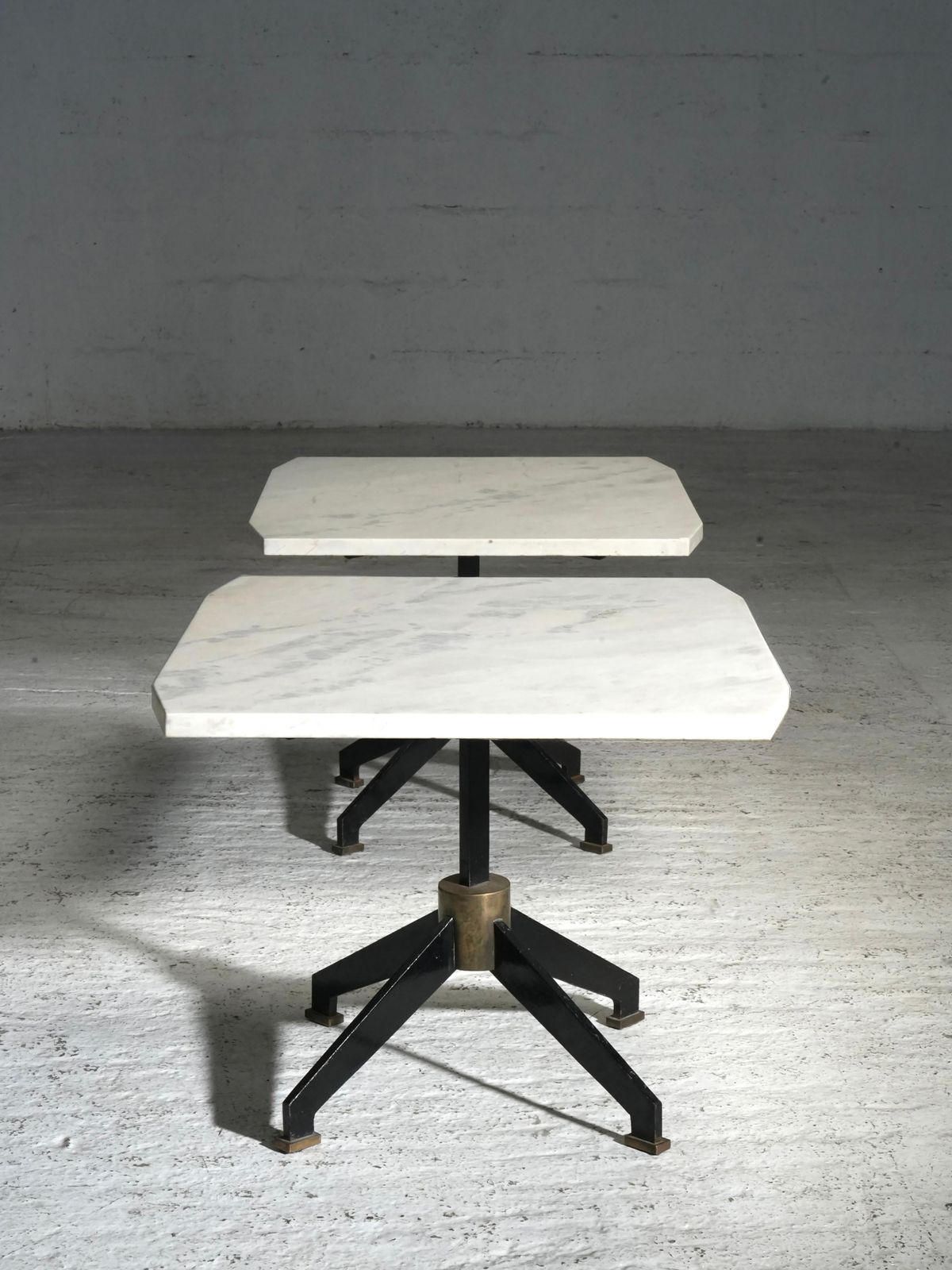 Set Of Two Side Tables In Marble, Metal And Brass, Brazil, 1950's photo Furniture