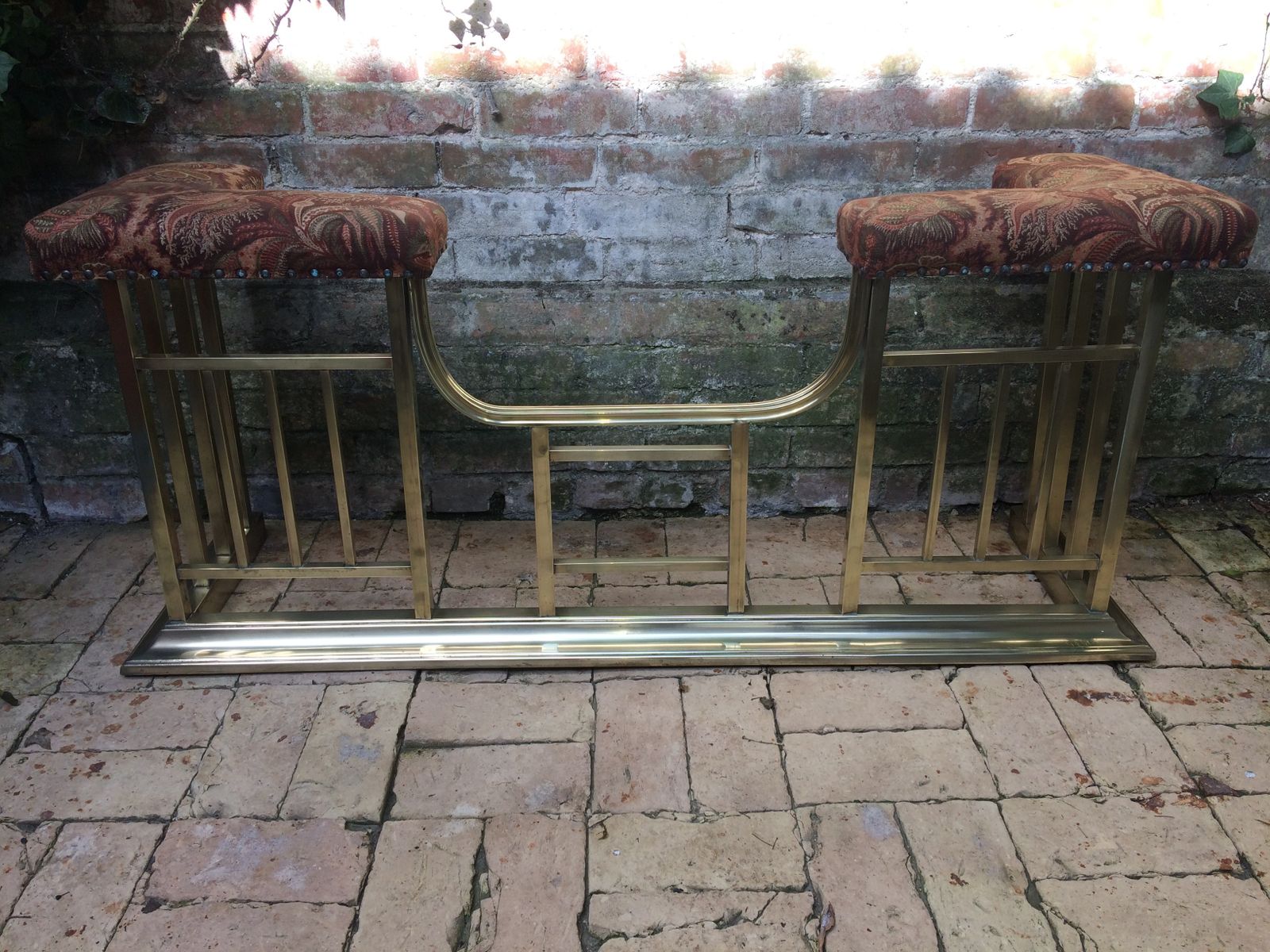 Antique Brass Club Fire Fender Seat photo furniture