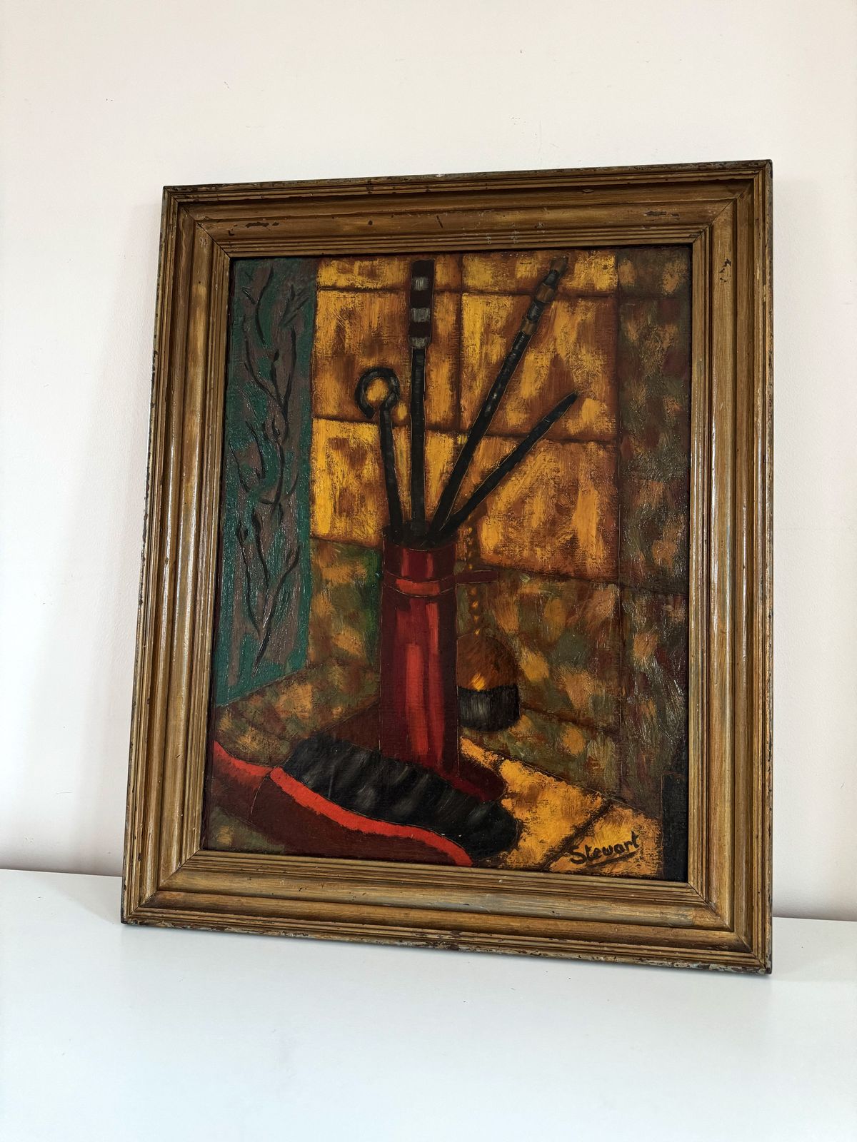 Vintage Mid Century Painting "Pokers" By British Artist Ken Stewart 1959 photo 450.0