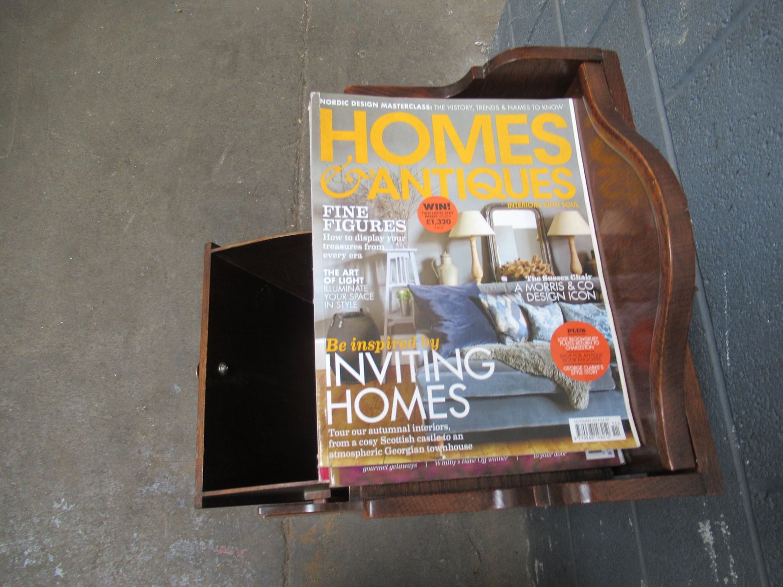 photo furniture Unusual  1920s Oak Magazine  Holder And Folding Reading  Table.