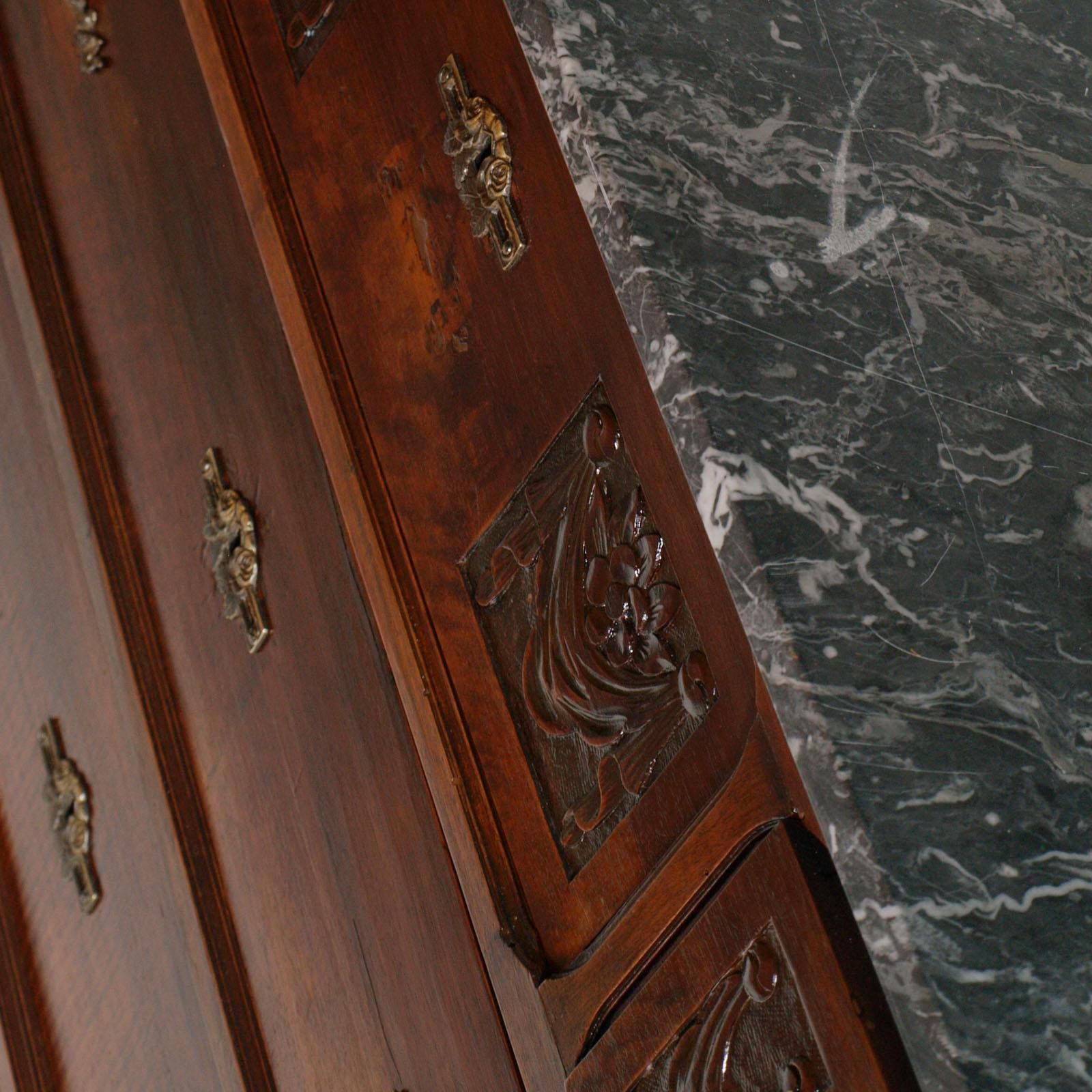 Art Nouveau Chest Of Drawers With Marble Top, Italy, Circa 1900, Beveled Mirror photo for sale
