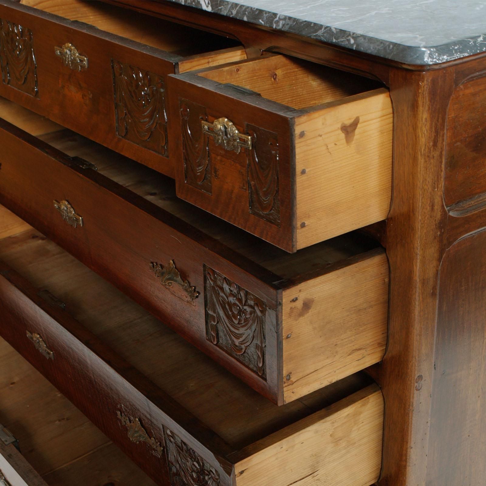 Art Nouveau Chest Of Drawers With Marble Top, Italy, Circa 1900, Beveled Mirror photo vinterior