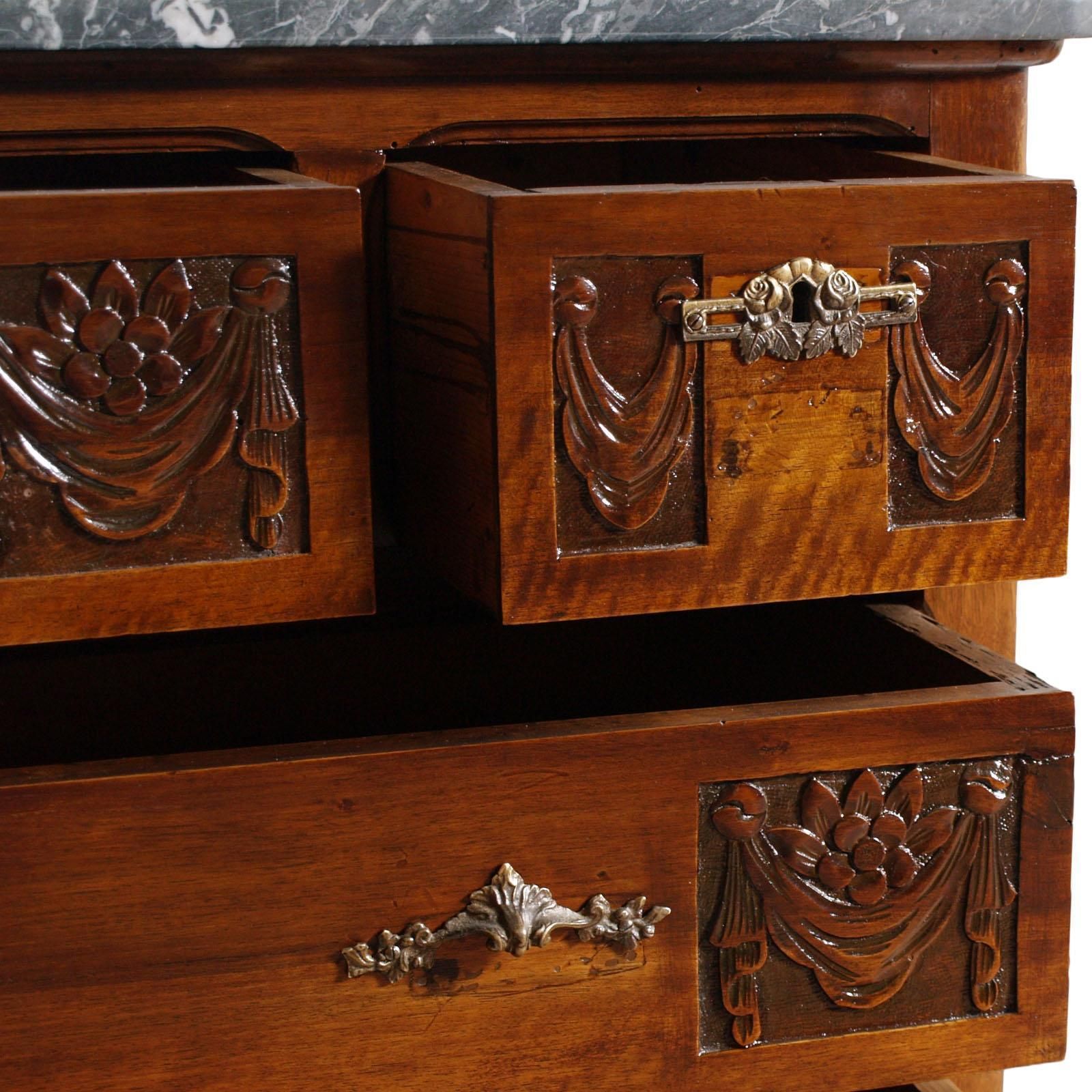 Art Nouveau Chest Of Drawers With Marble Top, Italy, Circa 1900, Beveled Mirror photo vintage