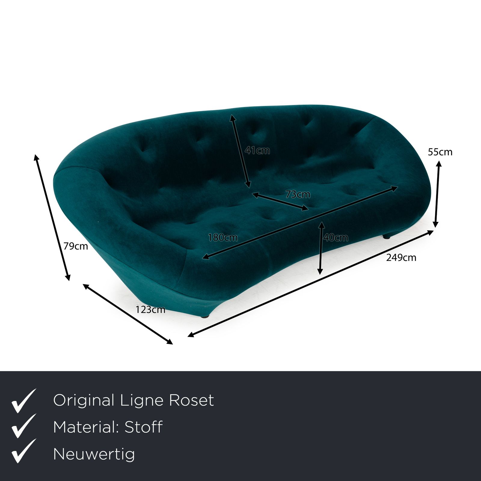 Ligne Roset Ploum Fabric Three Seater Petrol Green Blue Sofa  High Back New Cover photo furniture