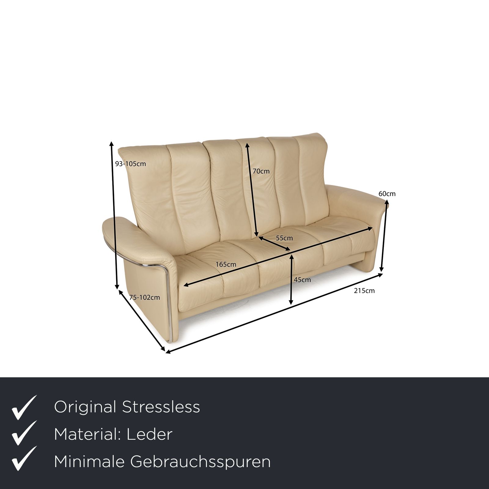 Canapé 3 places Stressless Soul en cuir crème, fonction manuelle photo furniture