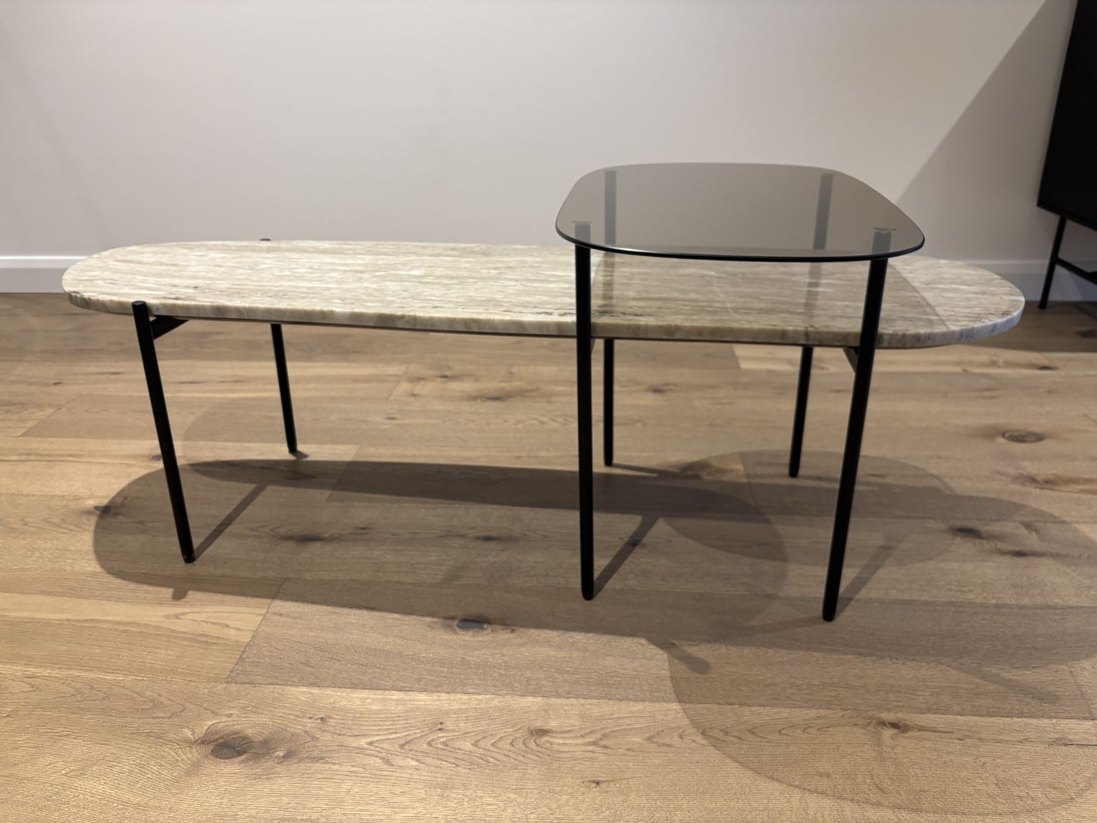 Made   Tiziana Nesting Coffee Table, Caramel Marble And Amber Glass