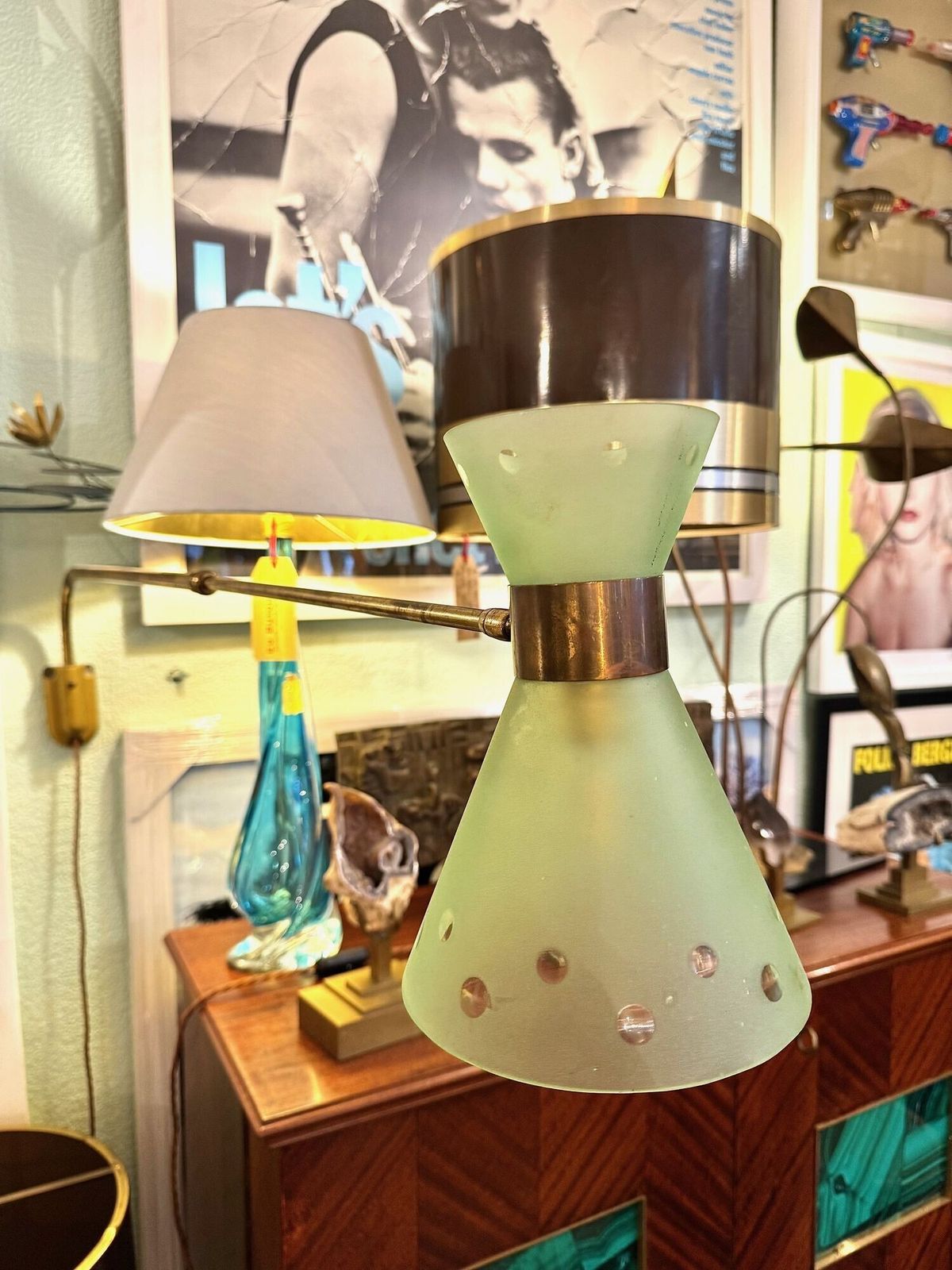 photo for sale An Italian 1950s Brass And Glass Telescopic Reading Wall Light