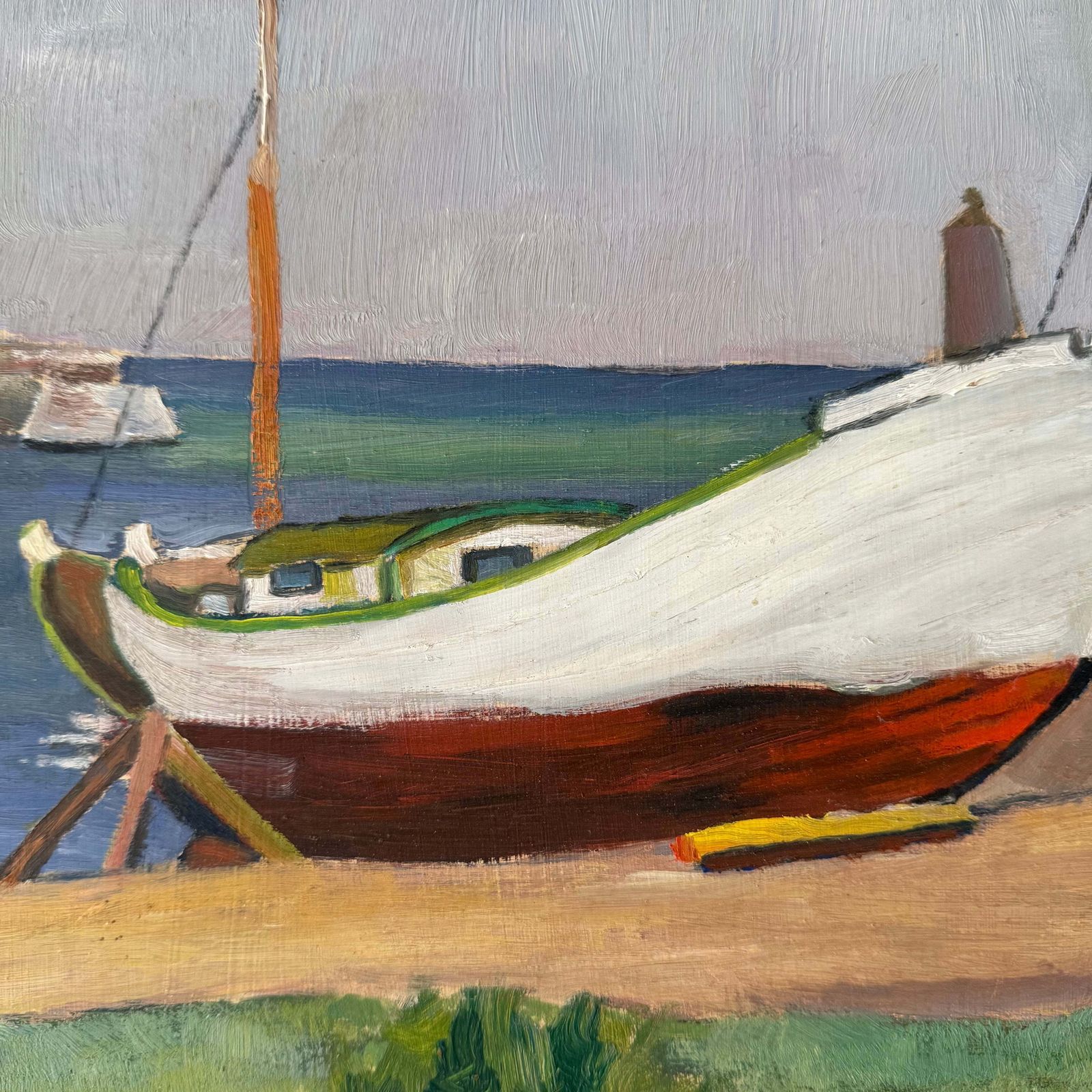 Harbour Oil On Panel Of Boats, 1980s photo buy
