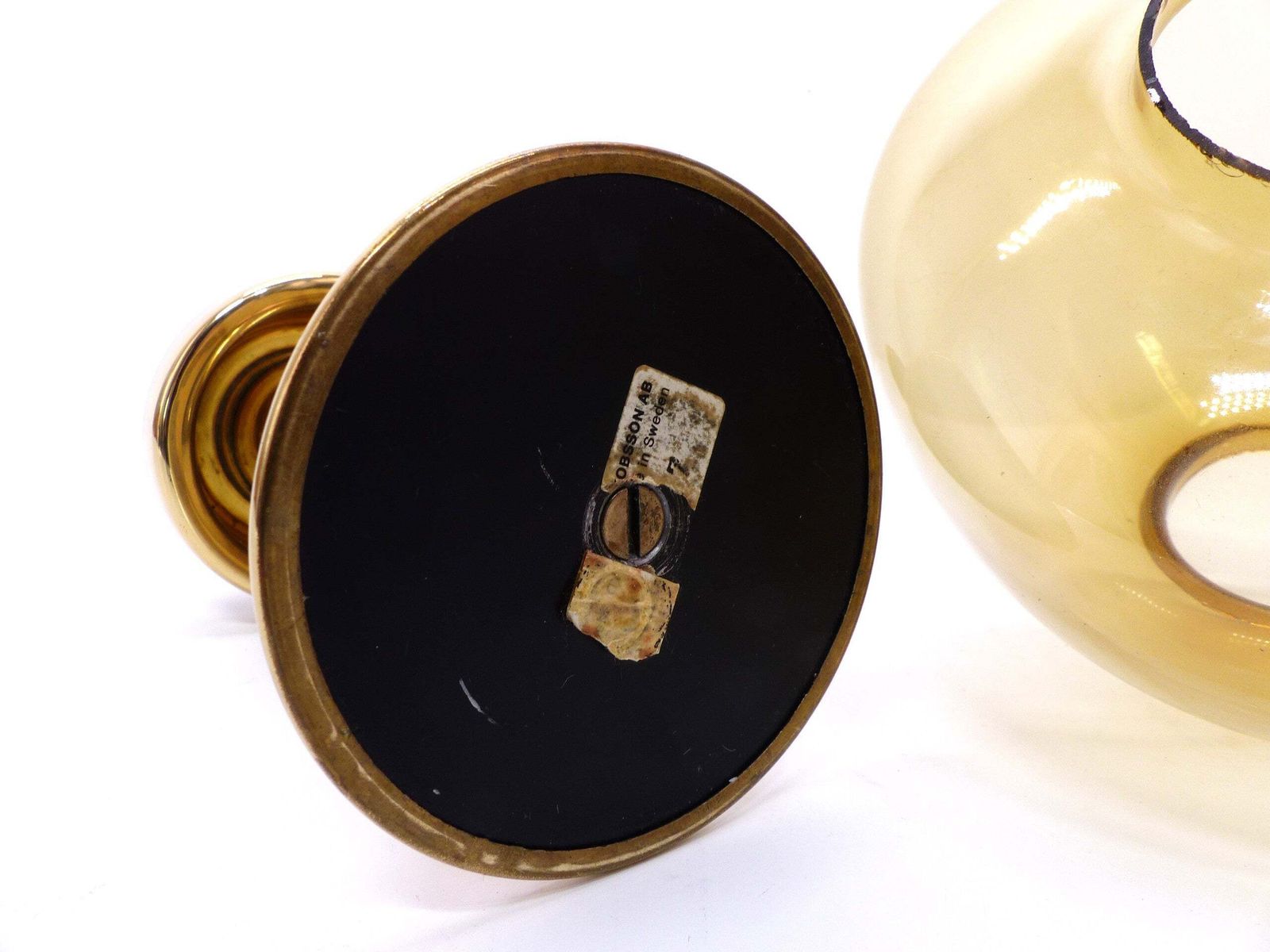 Hans Agne Jakobsson Scandinavian Candlestick Model Claudia L10227, Amber Yellow Glass, Markaryd   1960 photo vintage