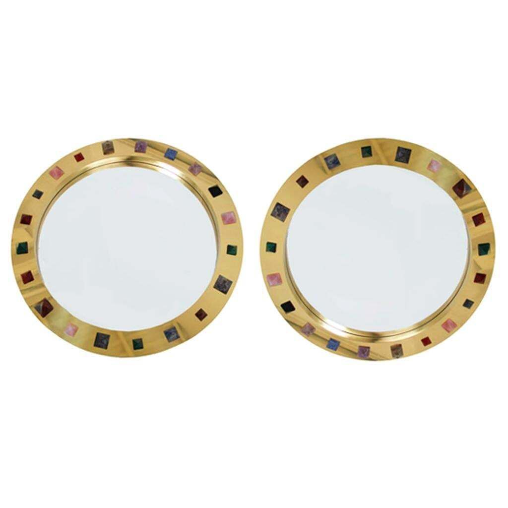 Contemporary Modern Spanish Circular Brass And Semi Precious Stones Mirror photo furniture