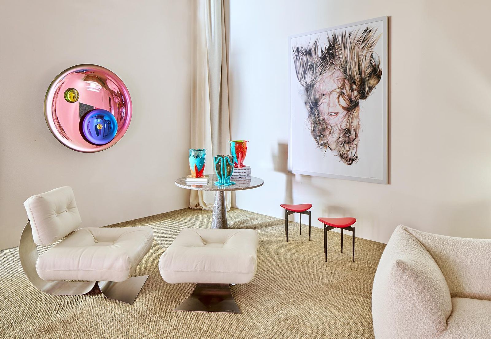 Contemporary Sculptural Pink Glass French Concave Mirror photo buy
