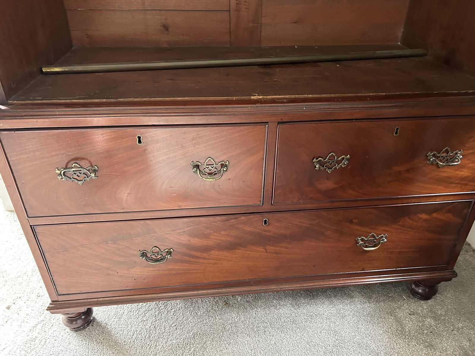 photo for sale Georgian 1800s Figured Mahogany Linen Press Wardrobe