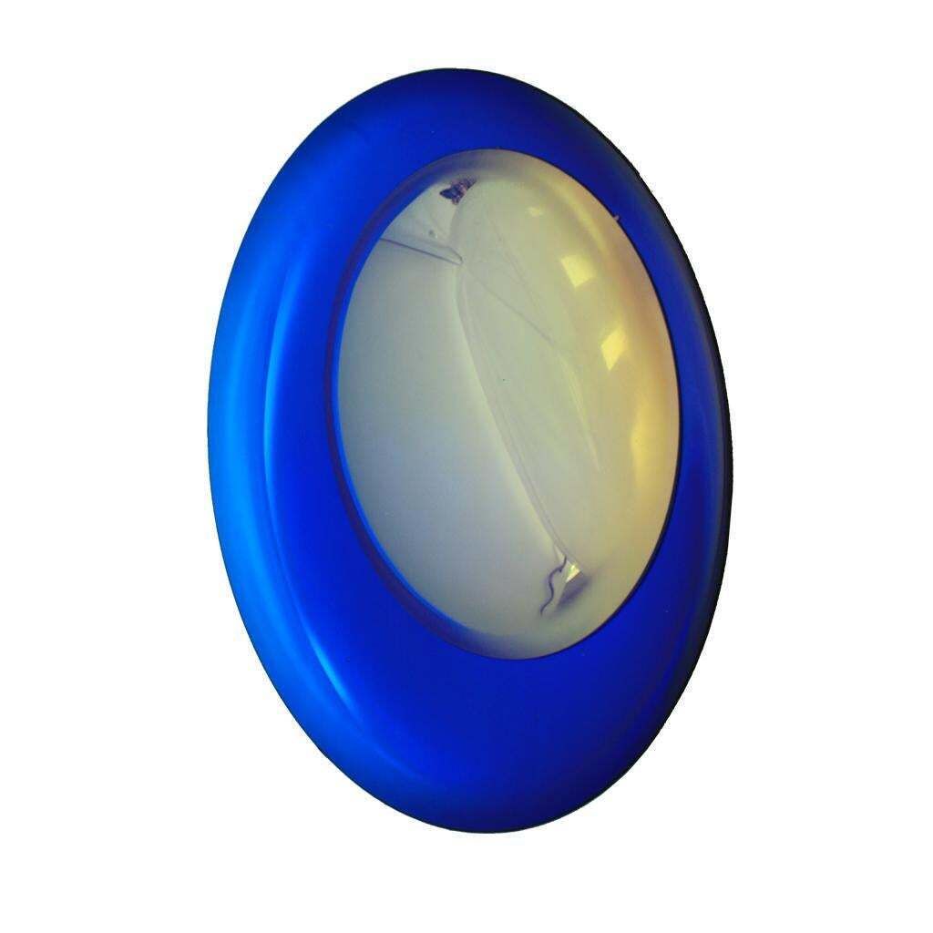Modern Sculptural Concave Yellow And Blue Handmade Glass French Mirror photo Art