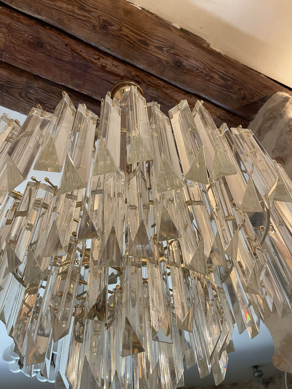 Venini Crystal Chandelier  Oversized  Gilt Gold Structure, Italie 1980s photo buy