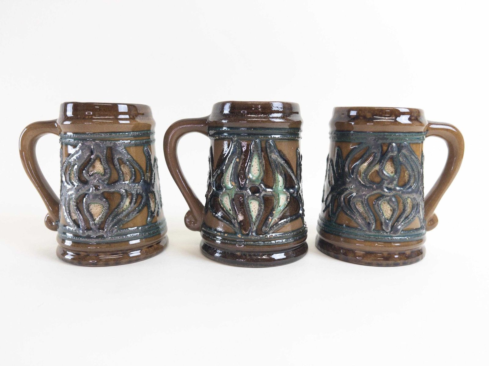 Vintage Coffee Mugs   East German Pottery Ceramic Coffee Cups By Strehla Keramik   Set Of 3 Retro German Pottery photo Home Decor