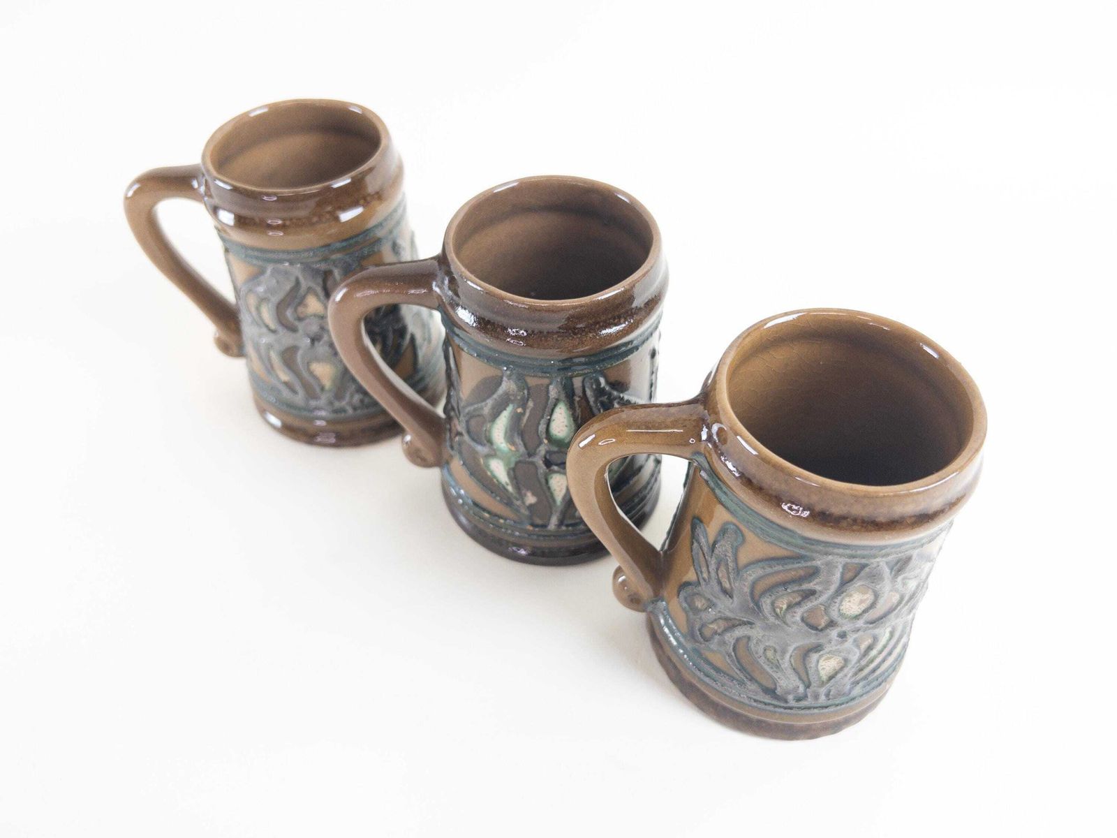 Vintage Coffee Mugs   East German Pottery Ceramic Coffee Cups By Strehla Keramik   Set Of 3 Retro German Pottery photo vinterior