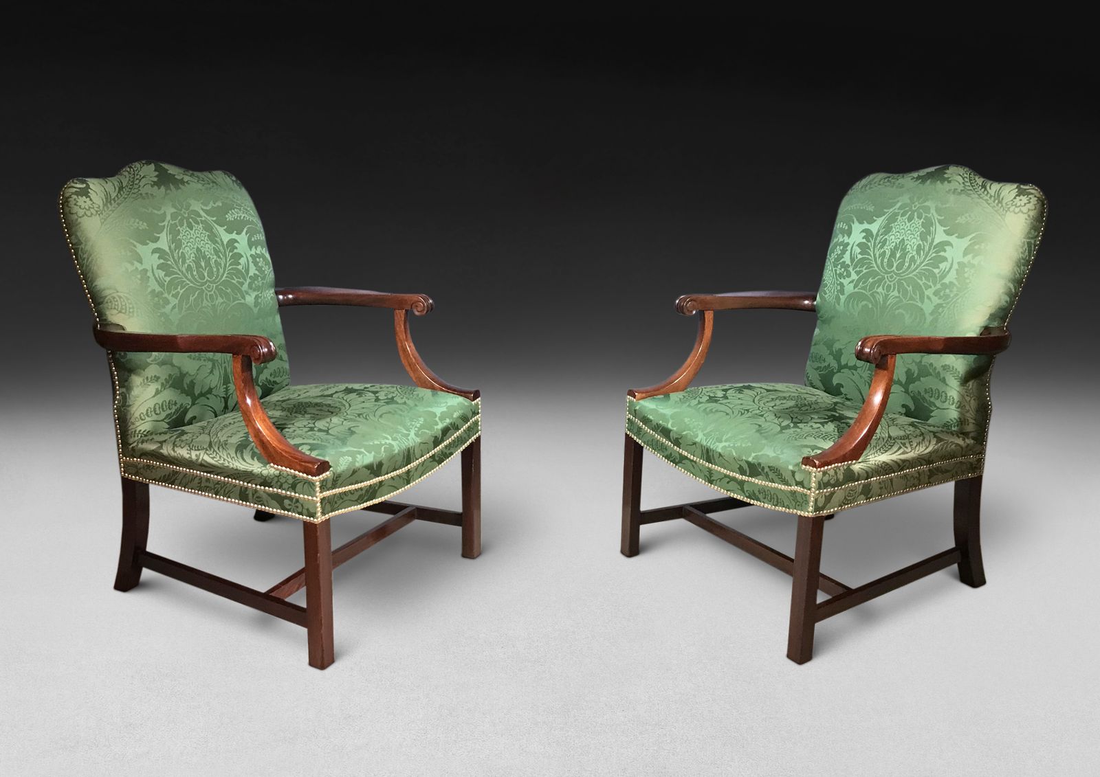 Pair Of Chippendale Period Mahogany Gainsborough Armchairs