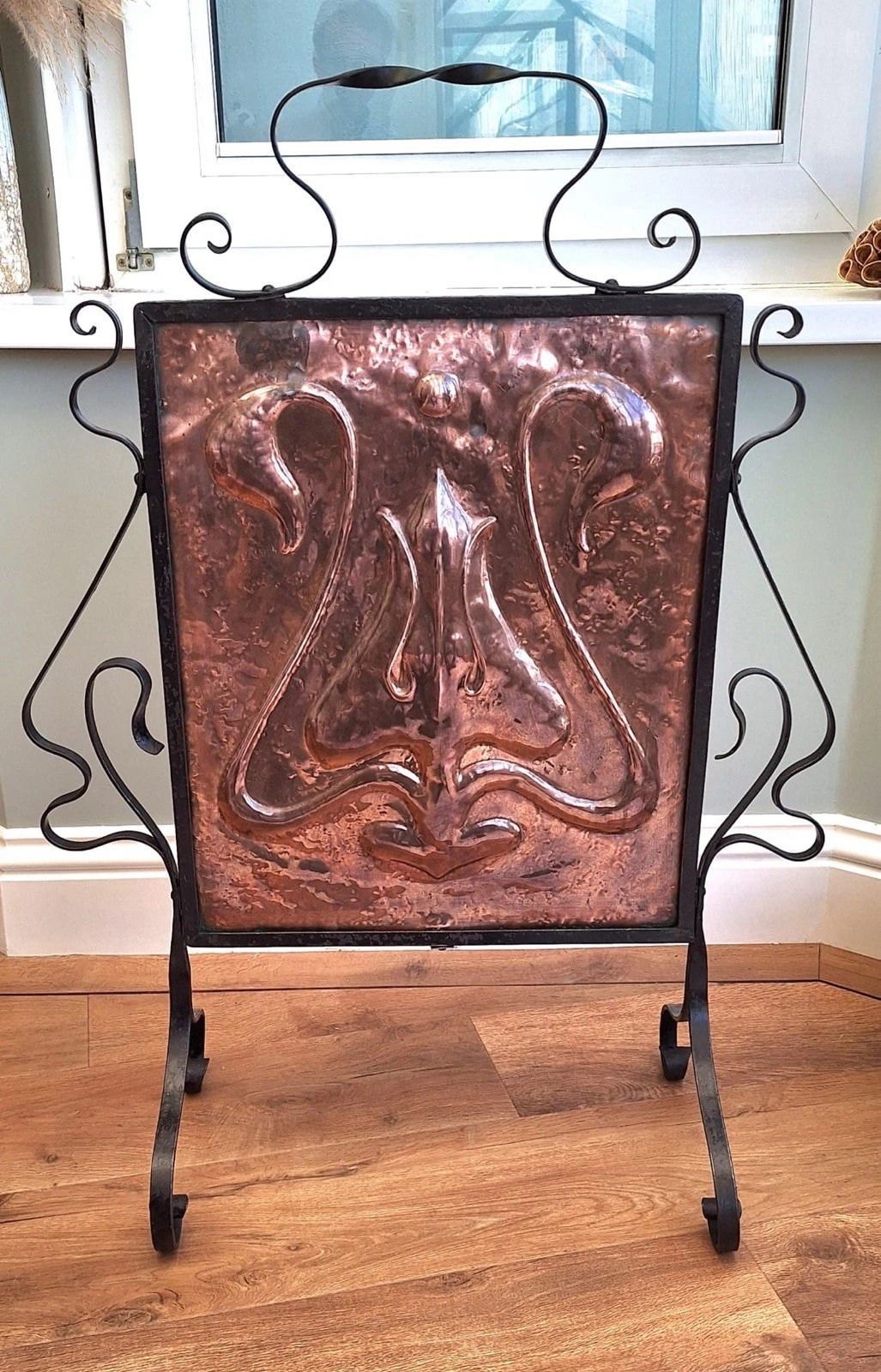 Arts & Crafts Aesthetic Movement Copper & Wrought Iron Fire Guard Screen