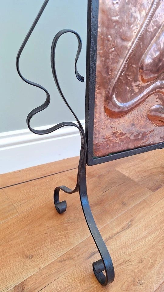 Arts & Crafts Aesthetic Movement Copper & Wrought Iron Fire Guard Screen photo vinterior