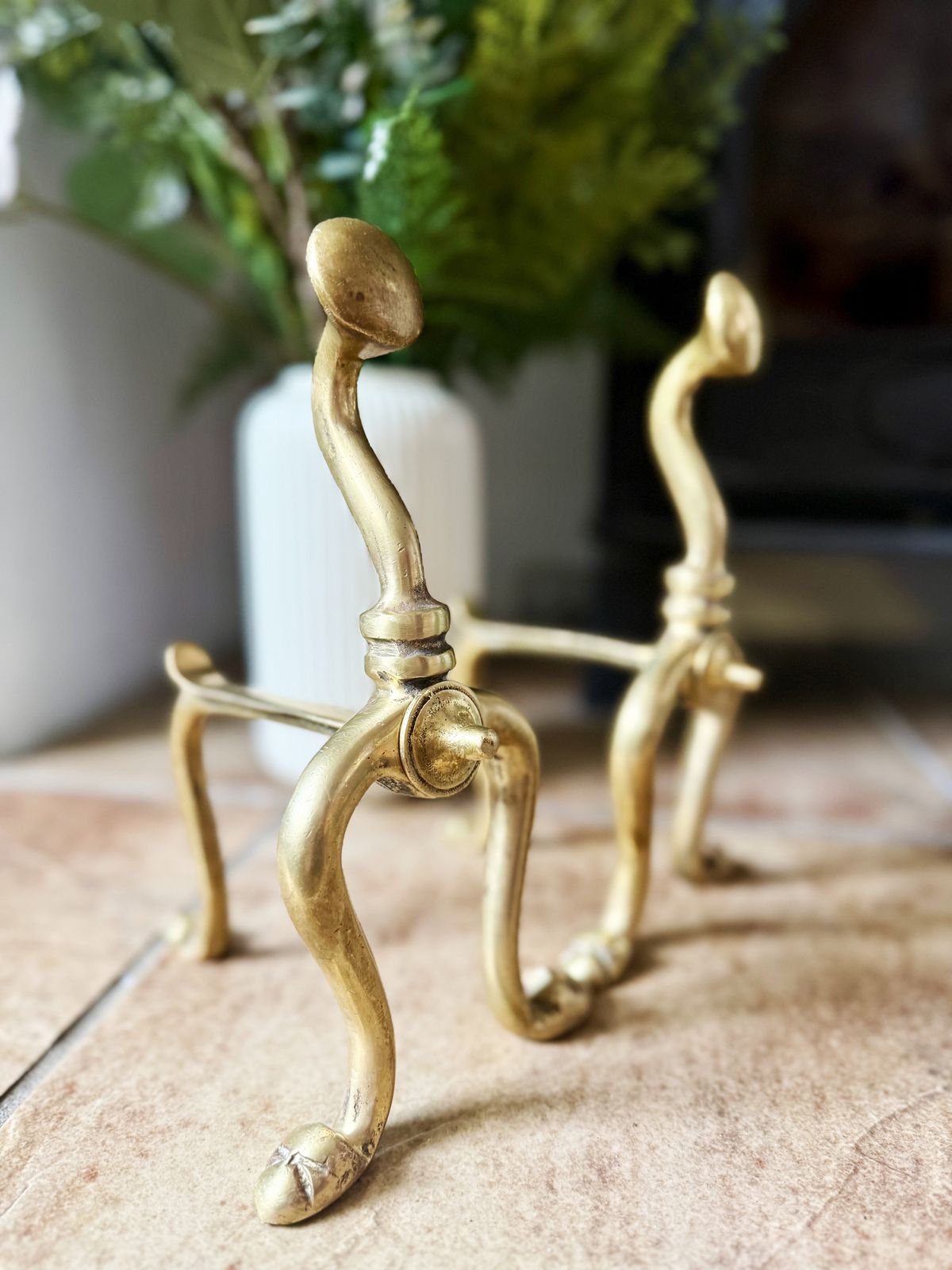 Pair Of Victorian French Brass Fire Dogs Or Andirons
