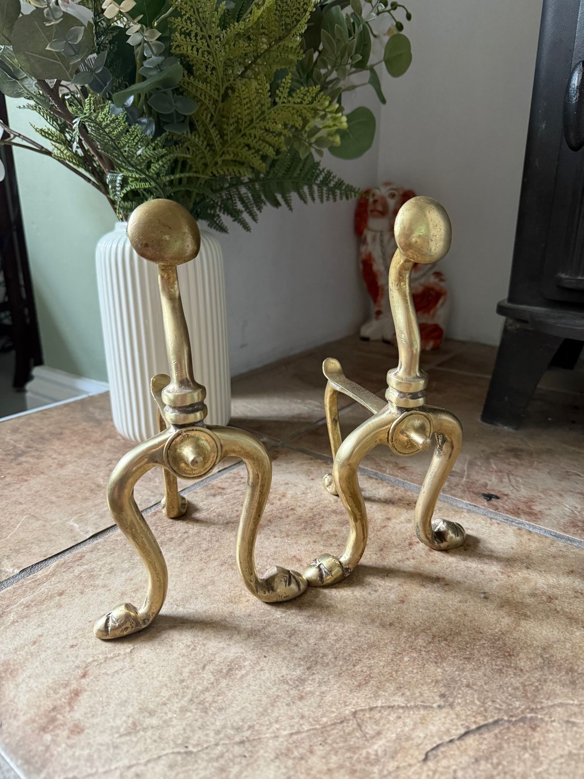 Pair Of Victorian French Brass Fire Dogs Or Andirons photo furniture