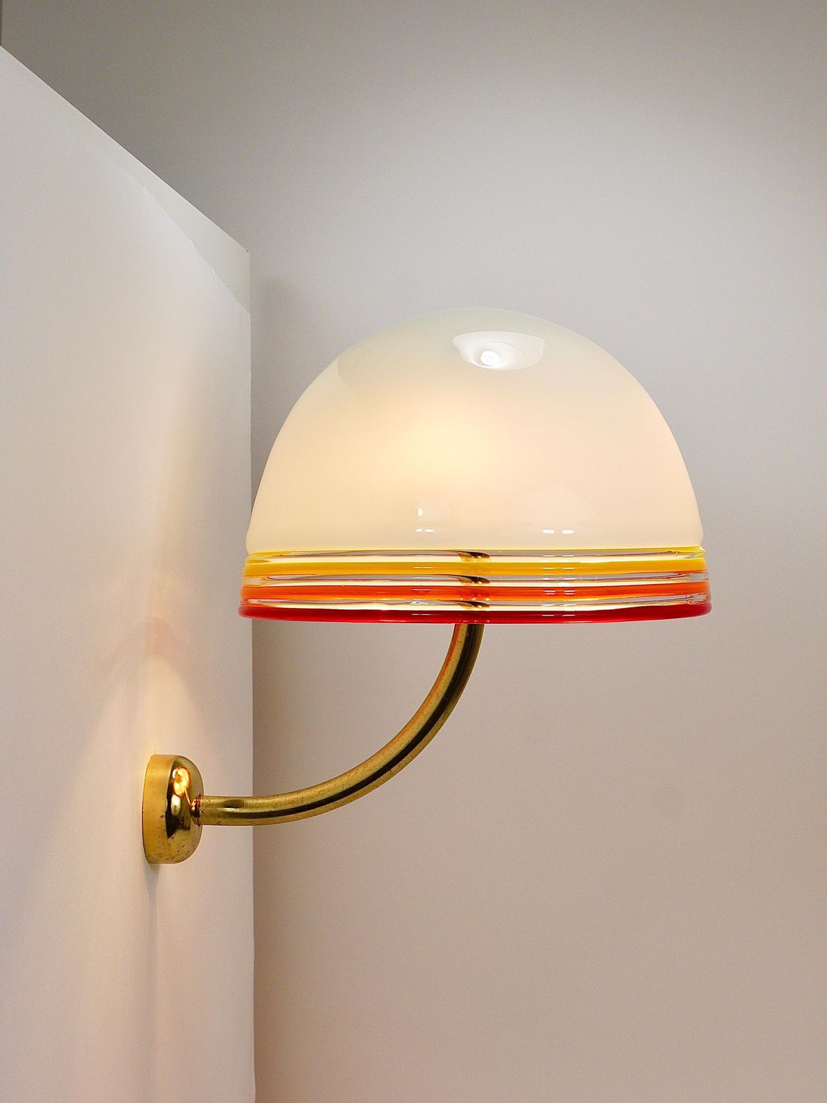 Roberto Pamio Febo Wall Lamps Sconces, Brass, Murano Glass, Leucos, Italy, 1970s photo vinterior