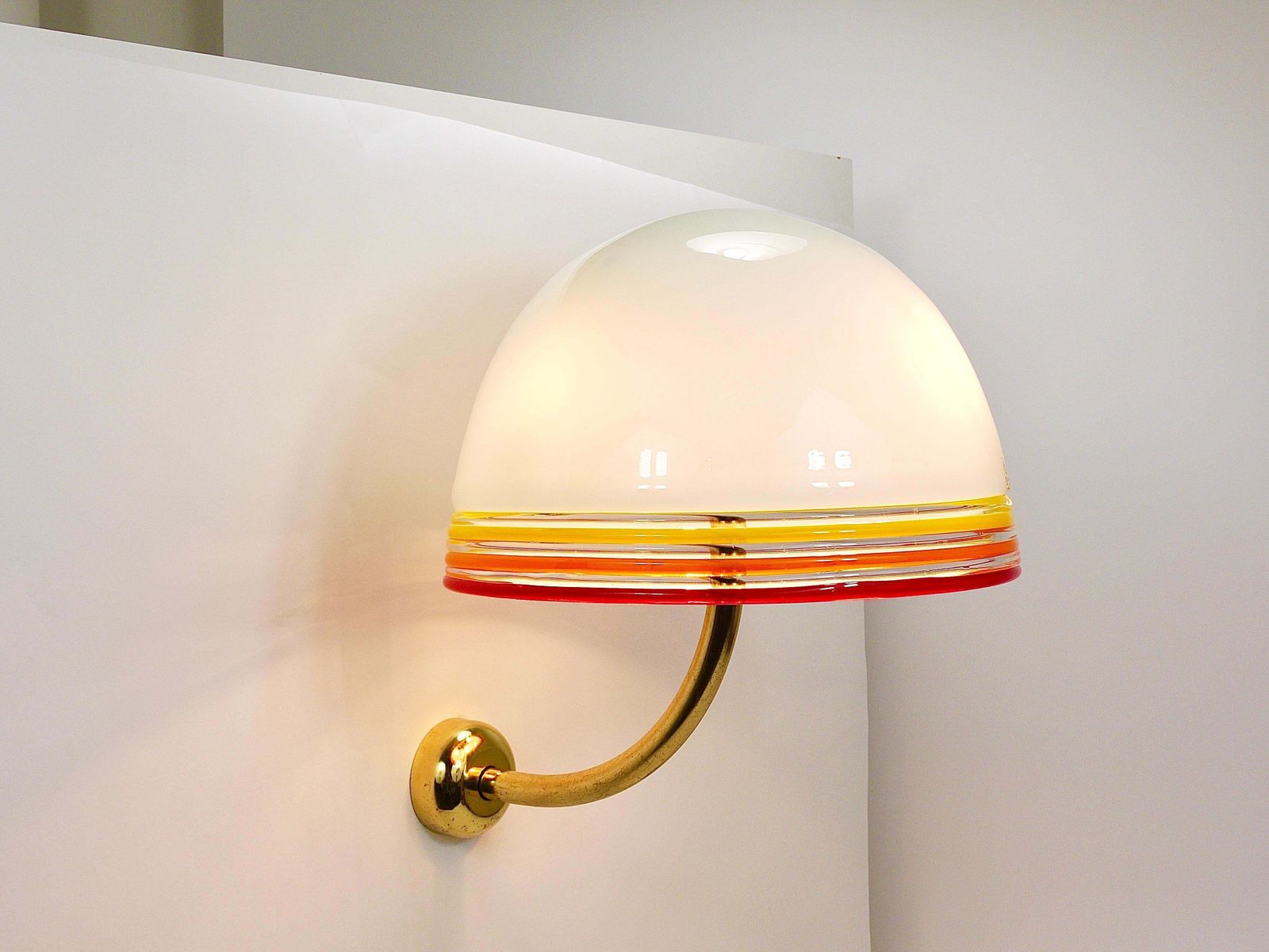 6179.0 Roberto Pamio Febo Wall Lamps Sconces, Brass, Murano Glass, Leucos, Italy, 1970s photo
