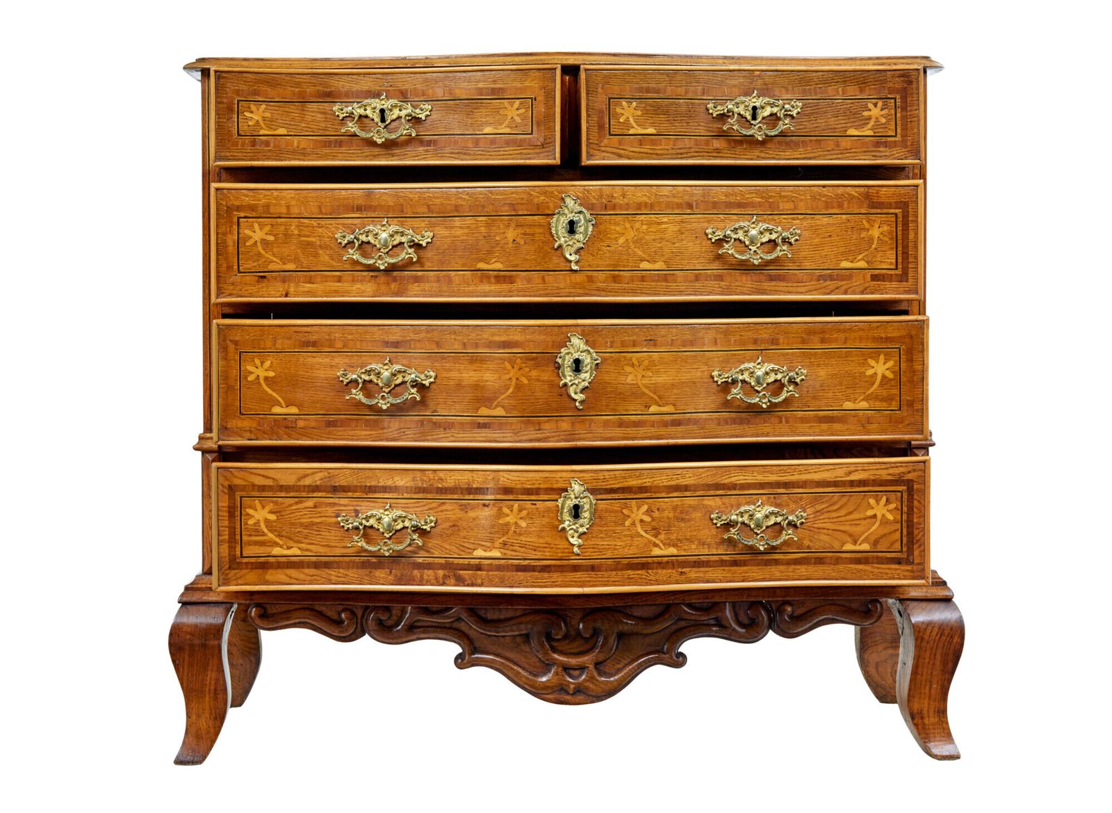 photo for sale Early 19th Century Swedish Baroque Oak Inlaid Chest Of Drawers